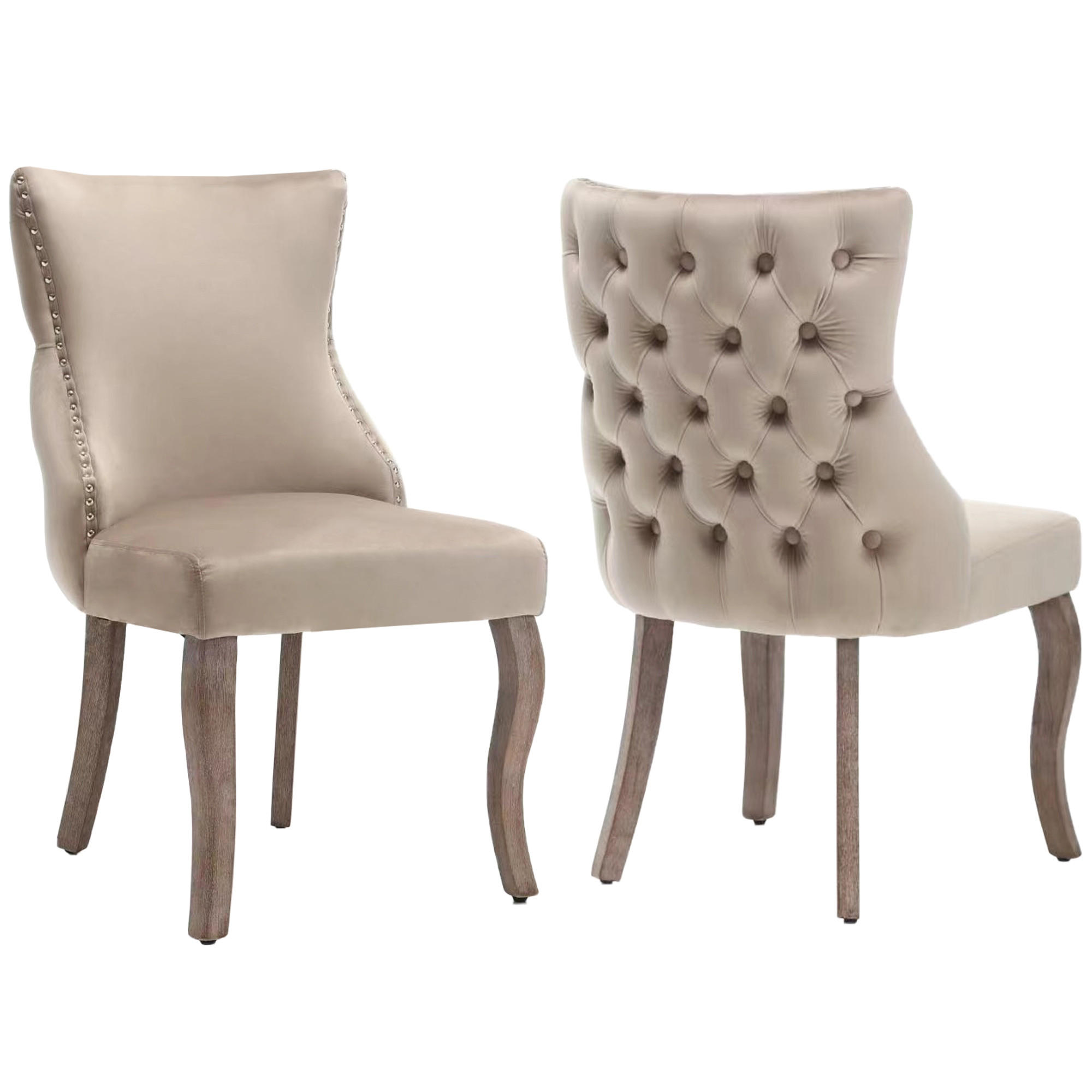 ESSZIMMERSTUHL 2er Set Samt Polster Massivholz Beige - Beige, Textil (50/91/45cm) - FLIEKS