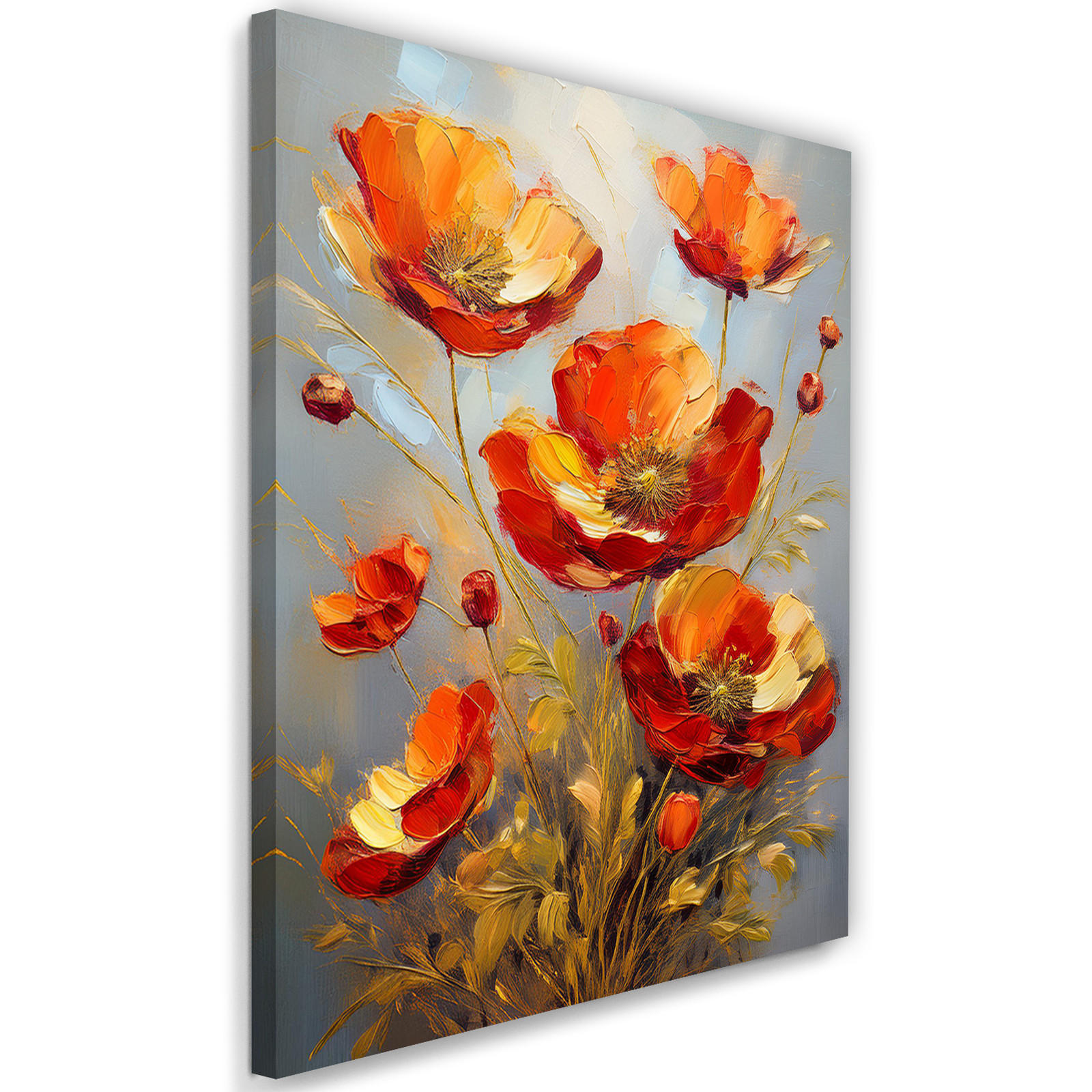 WANDBILD blumen roter mohn natur gold - Orange, Textil (40/60cm) - Feeby