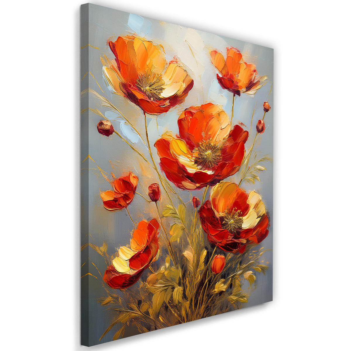 WANDBILD blumen roter mohn natur gold - Orange, Textil (40/60cm) - Feeby