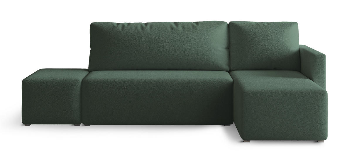 ECKSOFA VELOTTI R-S Grün Boucle-Stoff mit Schlaffunktion - Grün, Holz (261/143cm) - MASSENO