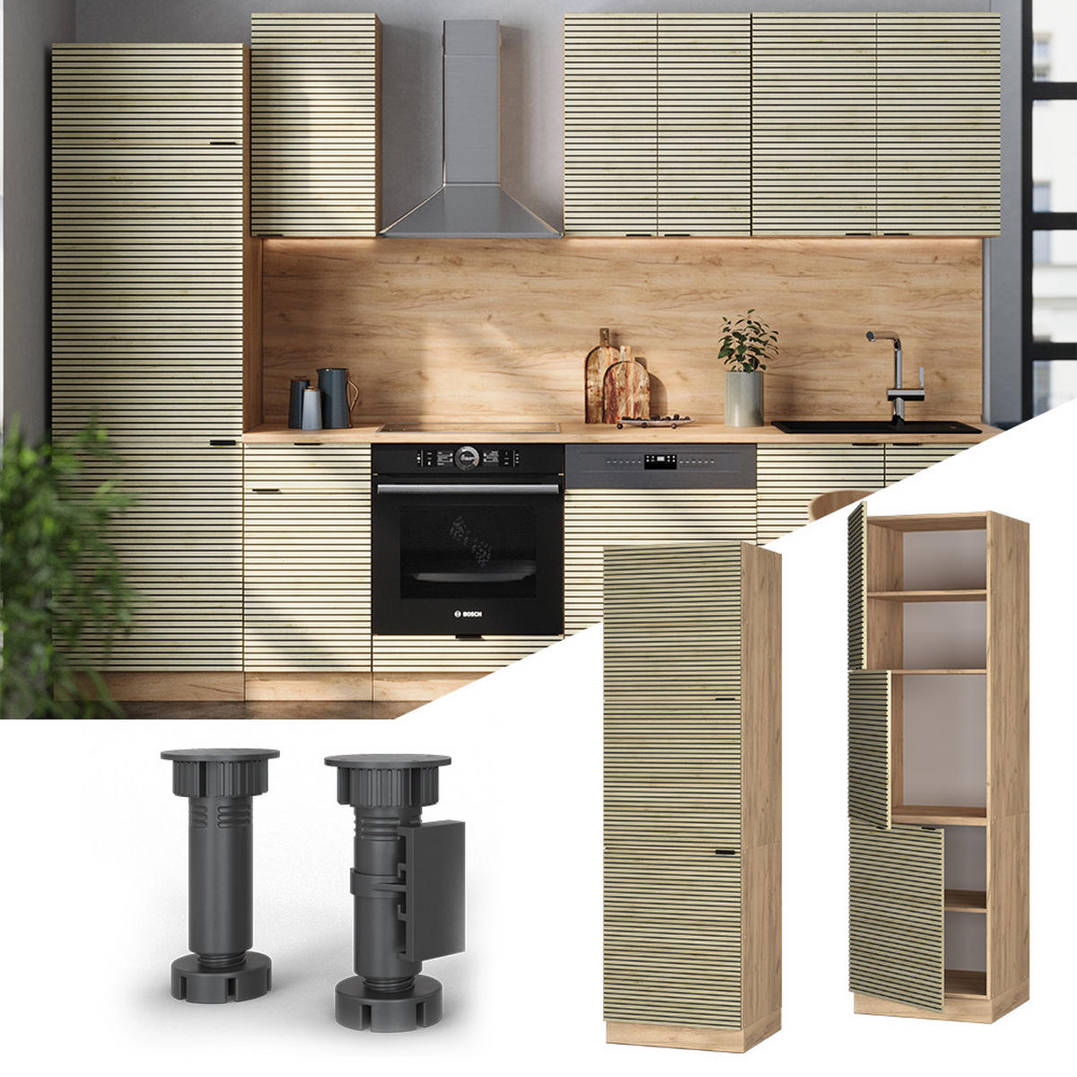 VESTAVNÁ SKŘÍŇKA NA SPORÁK Fame-Line Dubový panel - medově dubová/barva dubu, kompozitní dřevo (60/206.8/58cm) - Vicco