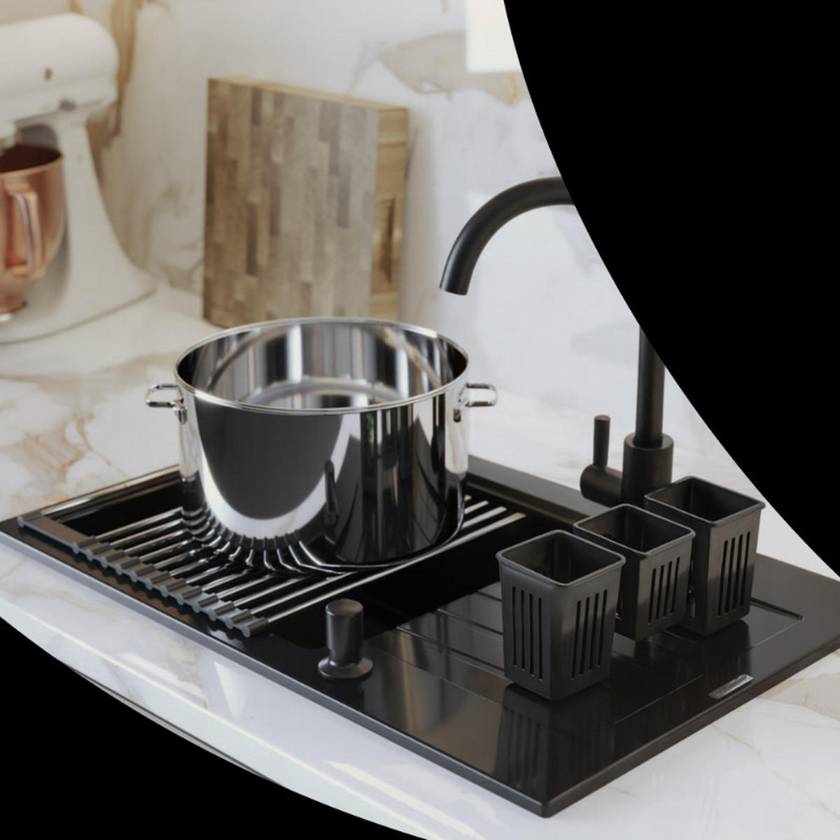 ABTROPFMATTE Rollmata Teleskop aus Edelstahl Schwarz Silber 320 mm 590 mm - Schwarz, Metall (32/2/32cm) - Granitan