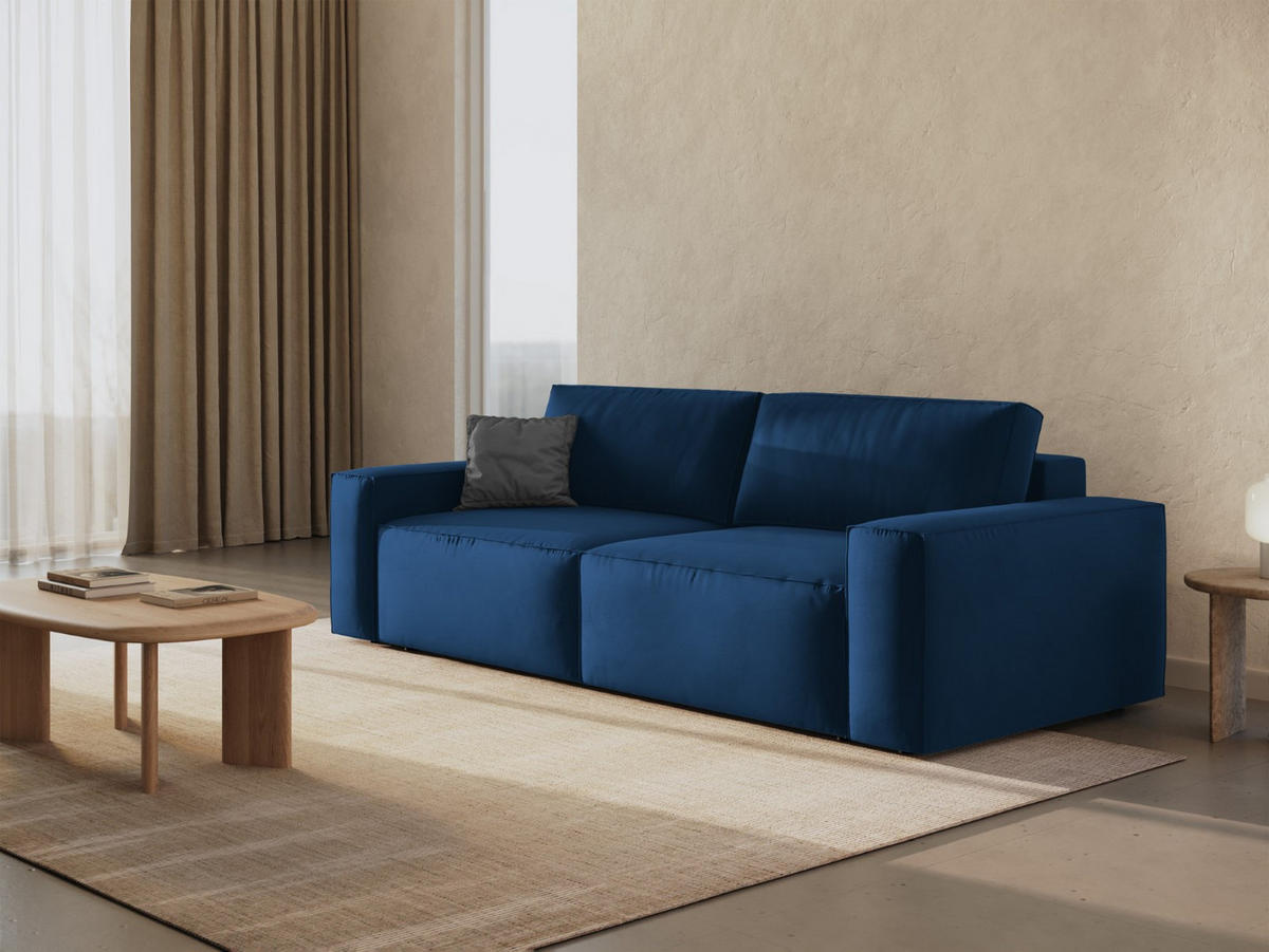 SOFA ausklappbar mit Bettkasten Jodie aus Samt königsblau 3 Sitzplätze - Dunkelblau, Textil (107/86/247cm) - Micadoni
