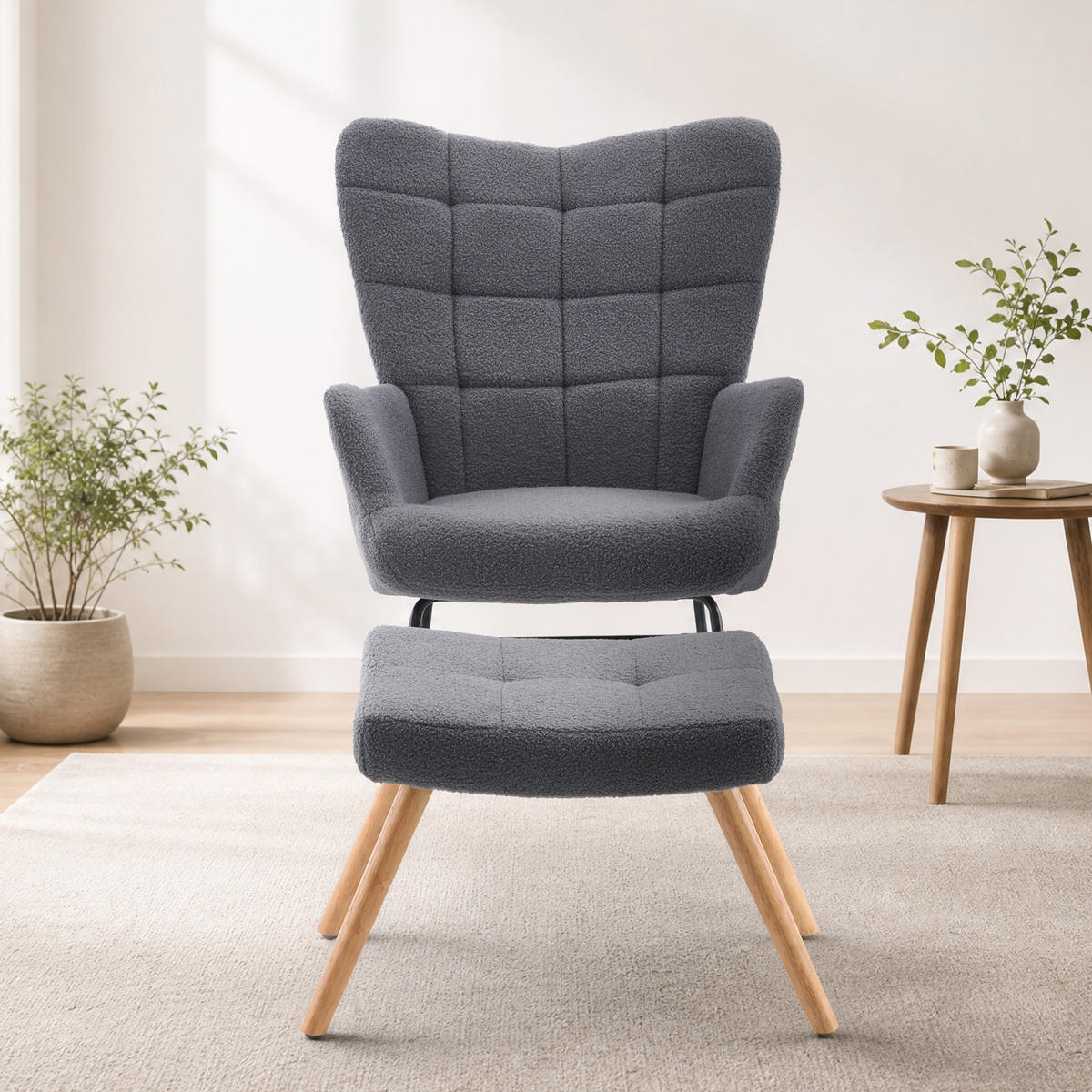SCHAUKELSTUHL wohnzimmer mit hocker und verdicktem Sitzkissen ,Bodenschutzleiste, grau - Grau, Holzwerkstoff/Textil (68/91/88cm) - STILVORA