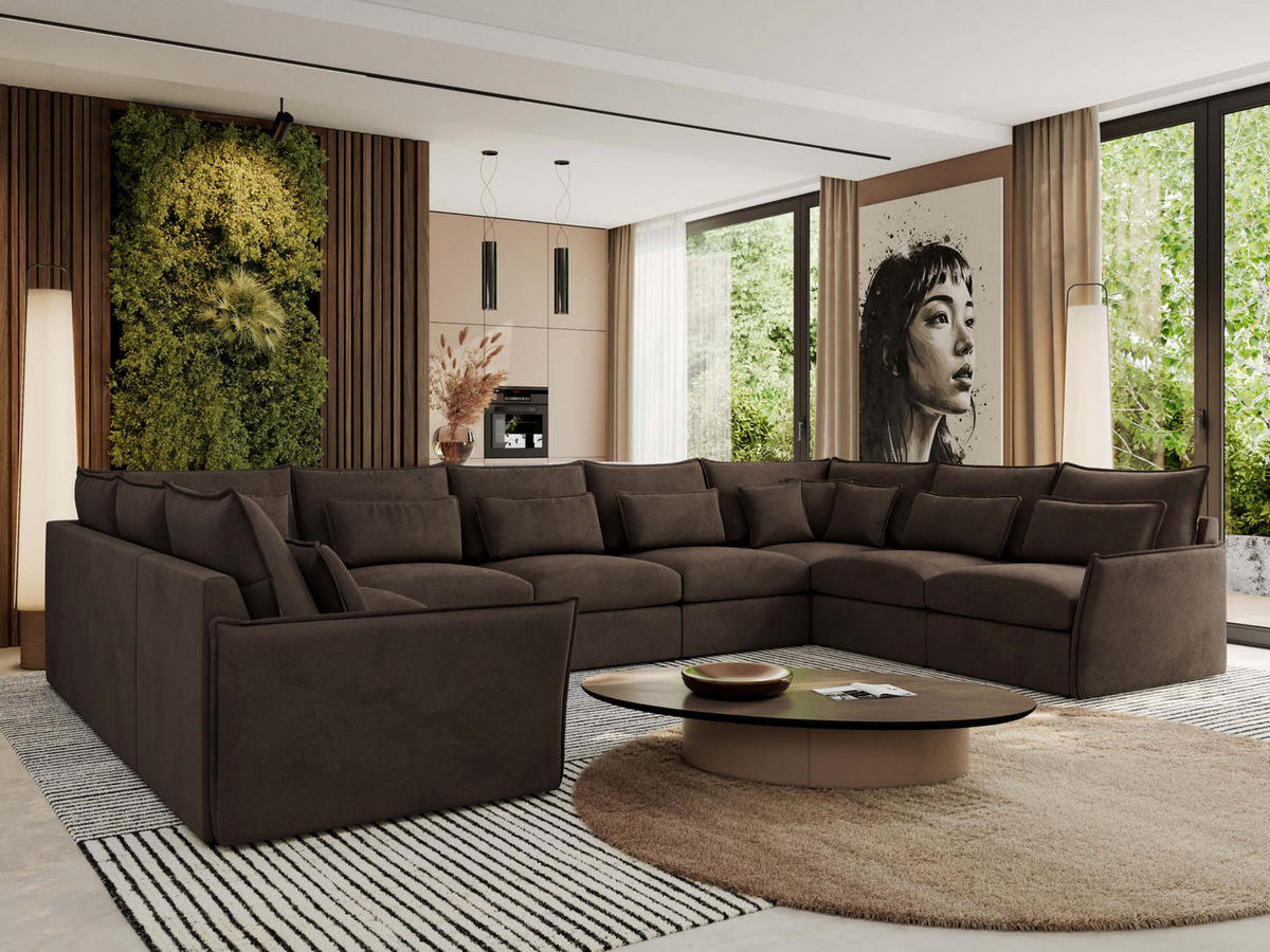 WOHNLANDSCHAFT VERSO U 9M Braun Velvet - Schwarz/Braun, Kunststoff/Textil (442/93/270cm) - MKS