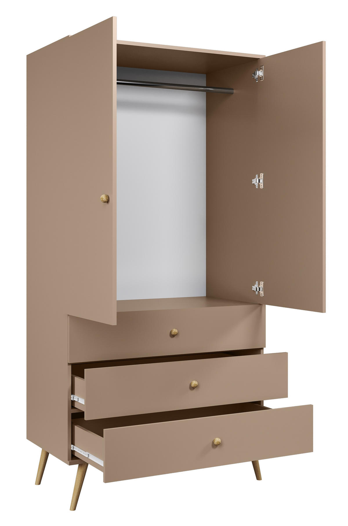 SCHRANK Macciato Mit Schubladen Und Kleiderstange Boho Stil - Beige, Holzwerkstoff (100/202/52cm) - Sepro Meble