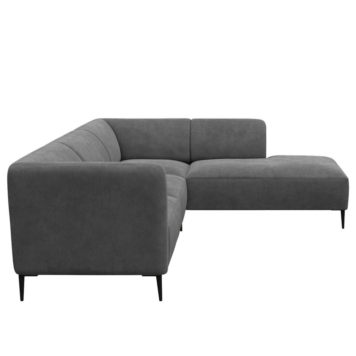 2,5-SITZER ECKSOFA mit Ottomane - Schwarz/Grau, Textil/Metall (252/205cm) - home24
