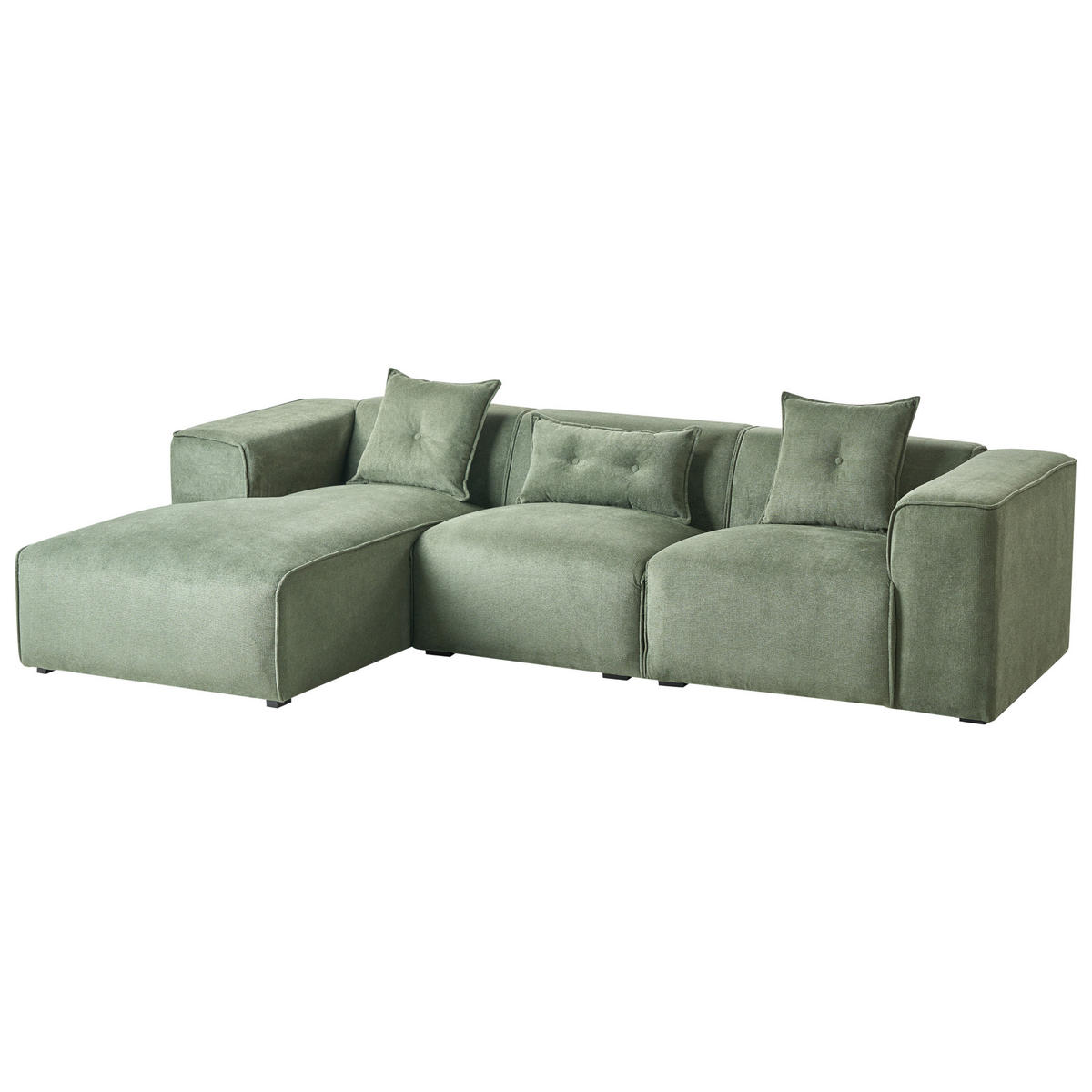 ROHOVÁ POHOVKA 3-místná Žinylková látka Tmavě zelená pravostranná Dolva - černá/zelená barva, textil (294/170cm) - Beliani