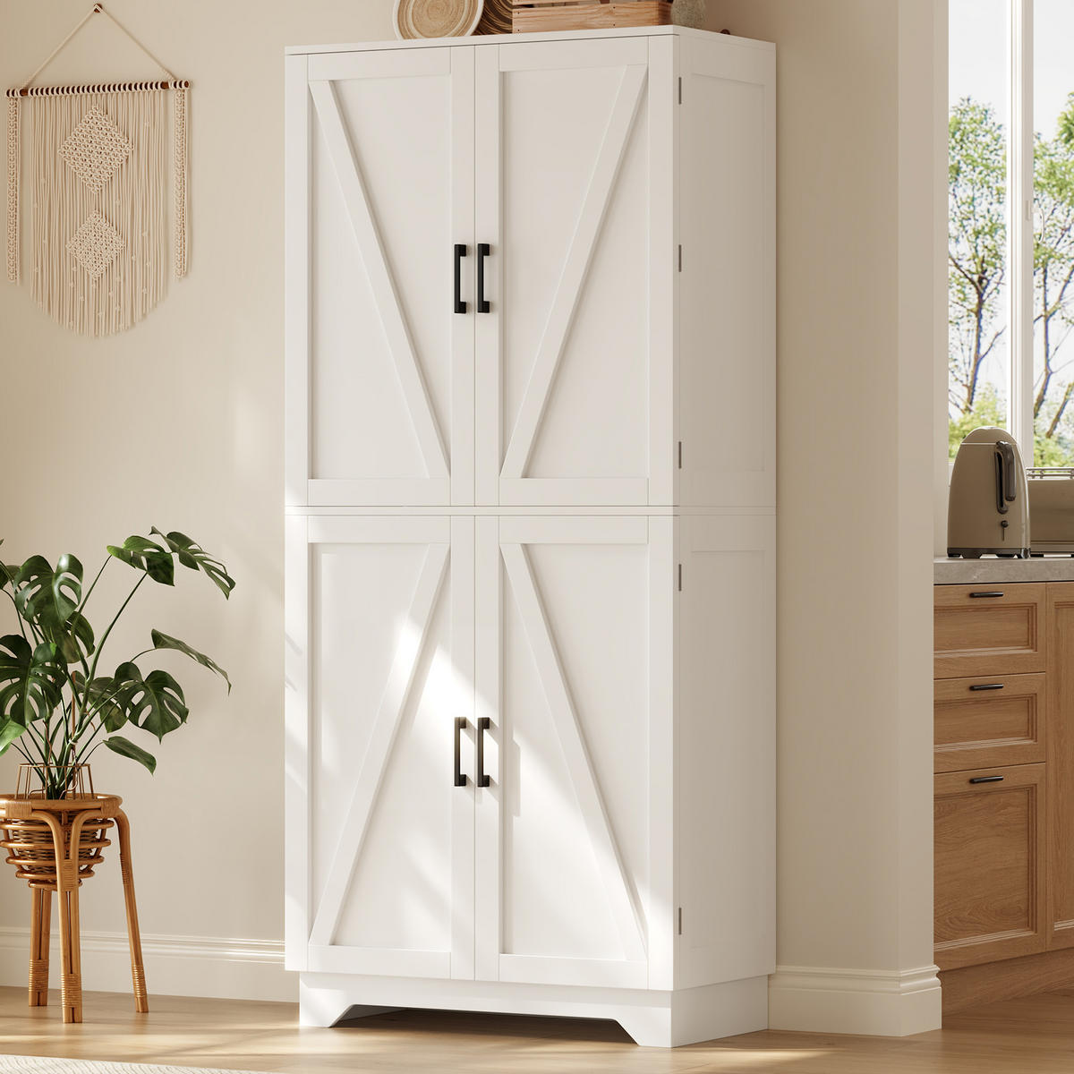 HIGHBOARD DE-38731 80/40/180 cm 4 Scheunentor-Türen und Weinregal Weiß - Weiß, Holzwerkstoff (80/180/40cm) - ComfortXL