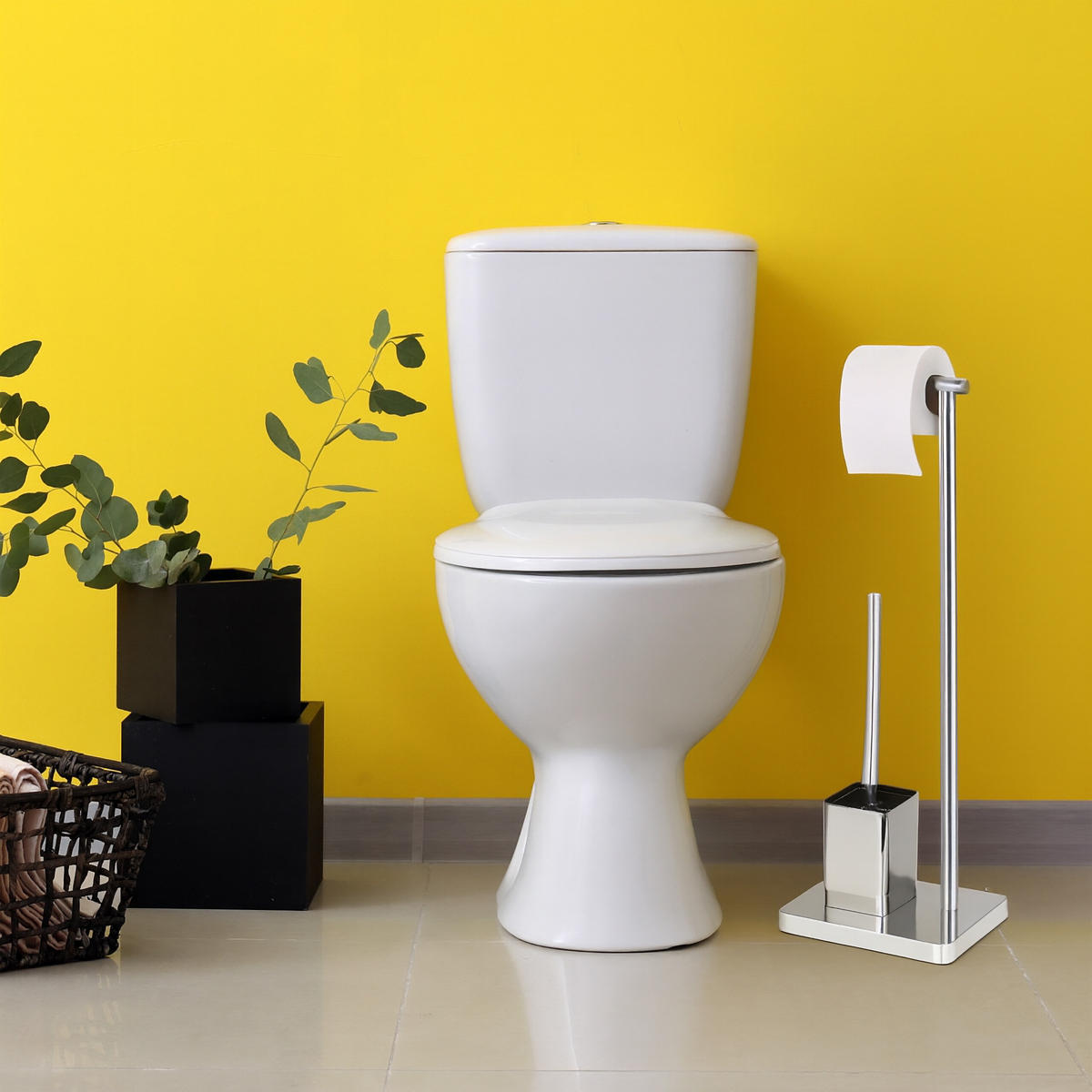 WC-GARNITUR Silber Edelstahl 2 Ersatzbürstenköpfe - Silberfarben, Kunststoff/Metall (23/66.5/18cm) - Relaxdays