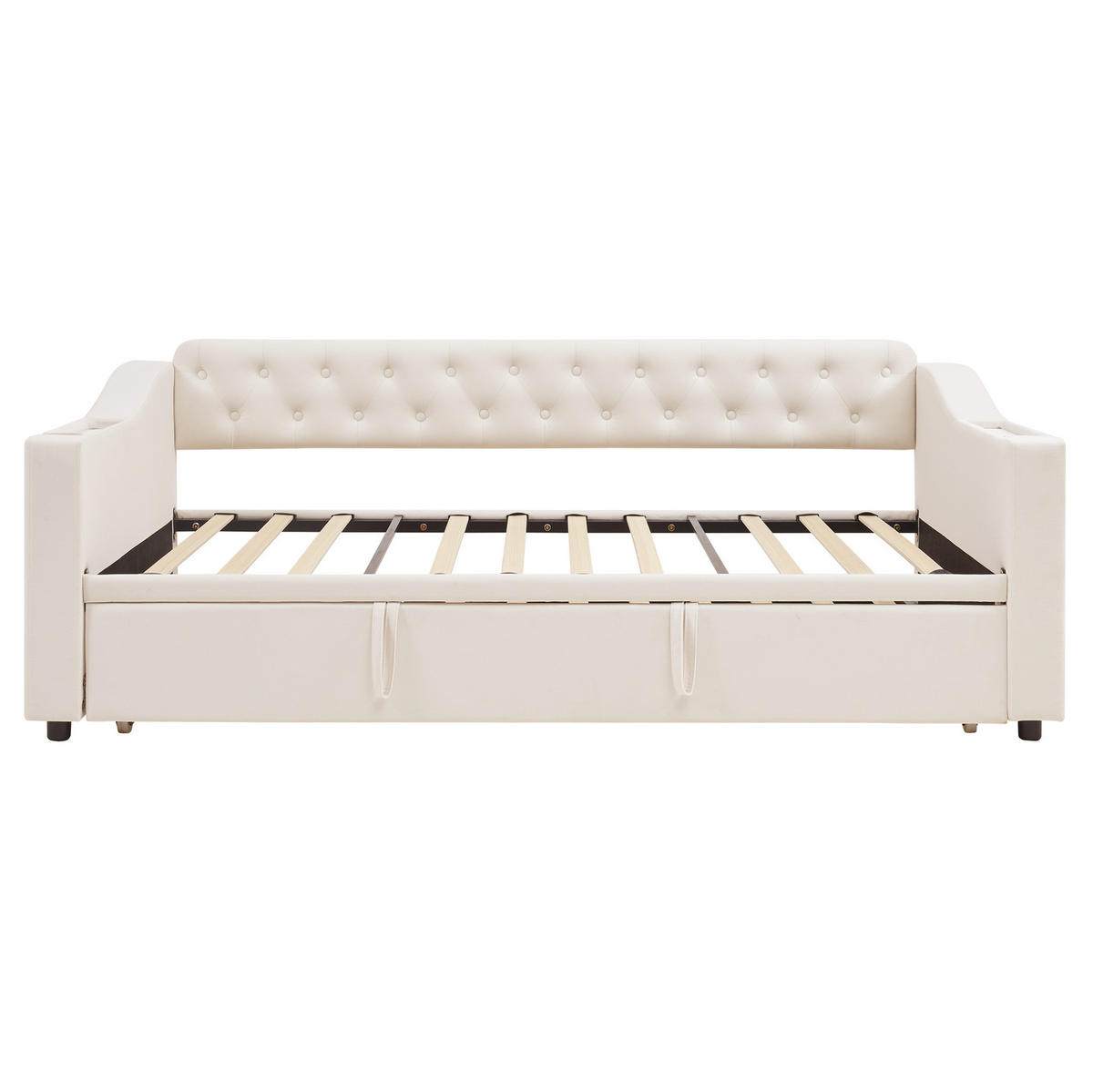 SCHLAFSOFA 90/190 cm ausziehbar auf 180/190 cm mit USB-C, USB und Stauraum aus Samt, Beige - Beige, Textil (98.5/78.5/215cm) - Redom