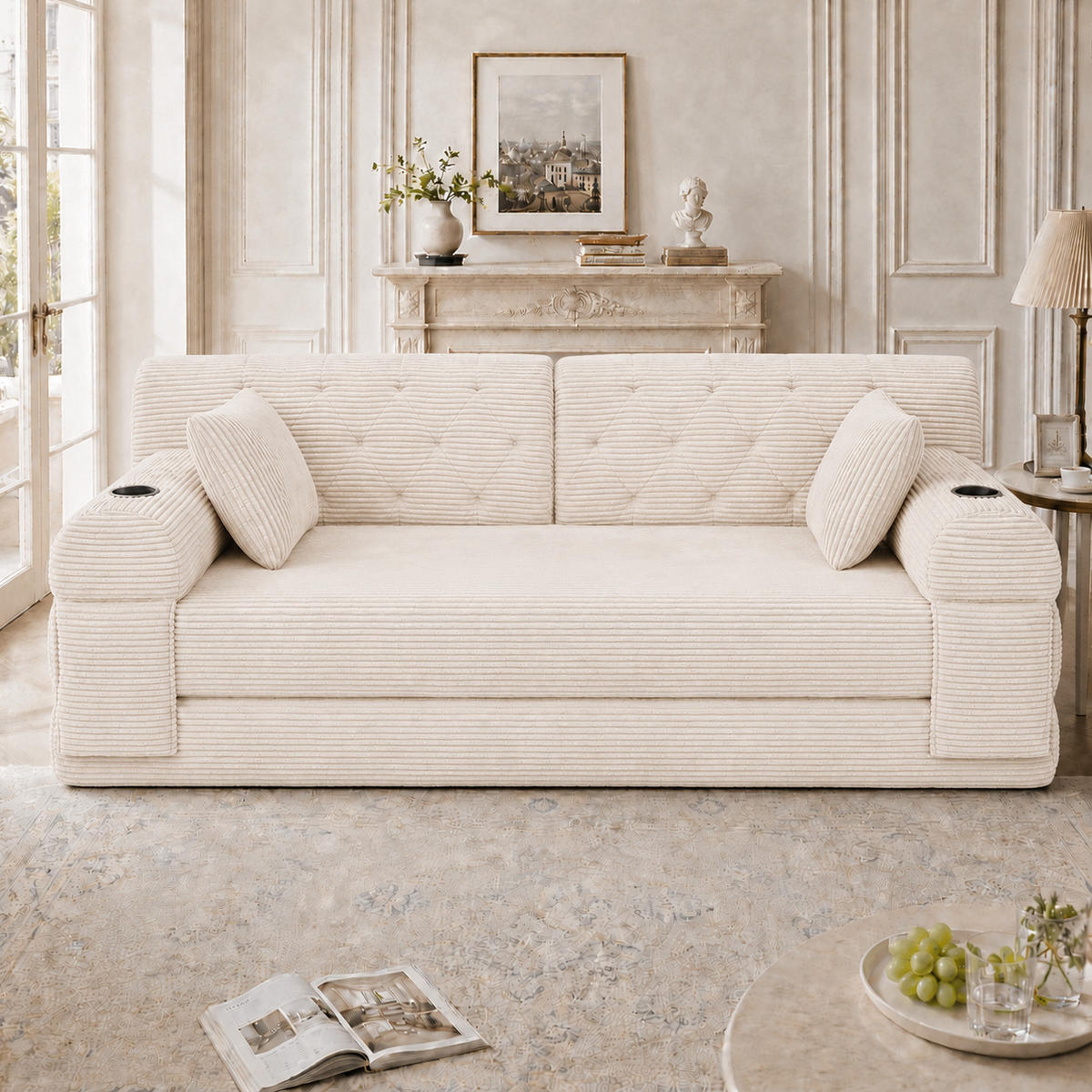 SCHLAFSOFA 2-Sitzer mit hoher Rückenlehne 168 cm Beige - Beige, Kunststoff (80/81/168cm) - Meubliv