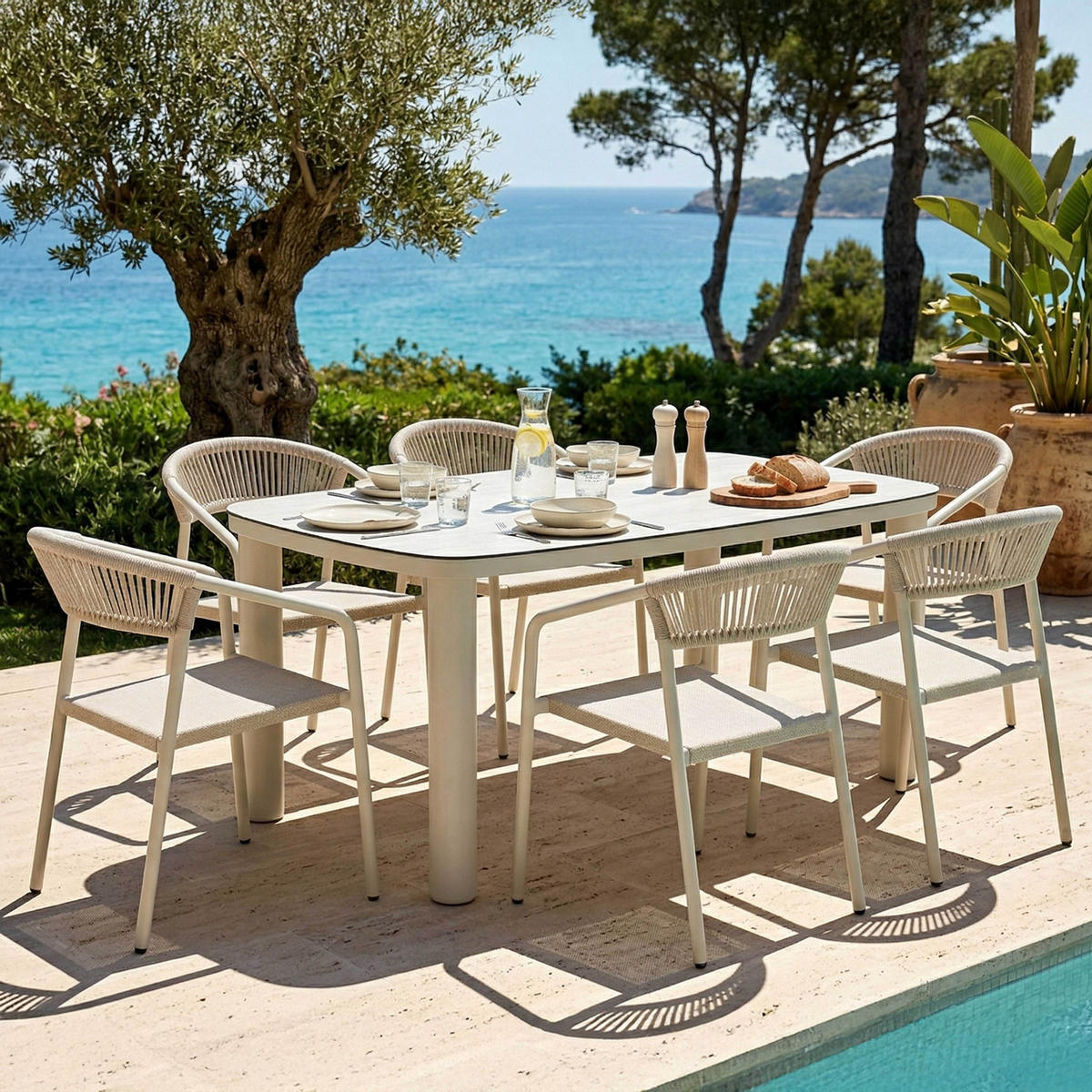 GARTENSET 7-tlg., Beige - Beige, Metall - Oviala