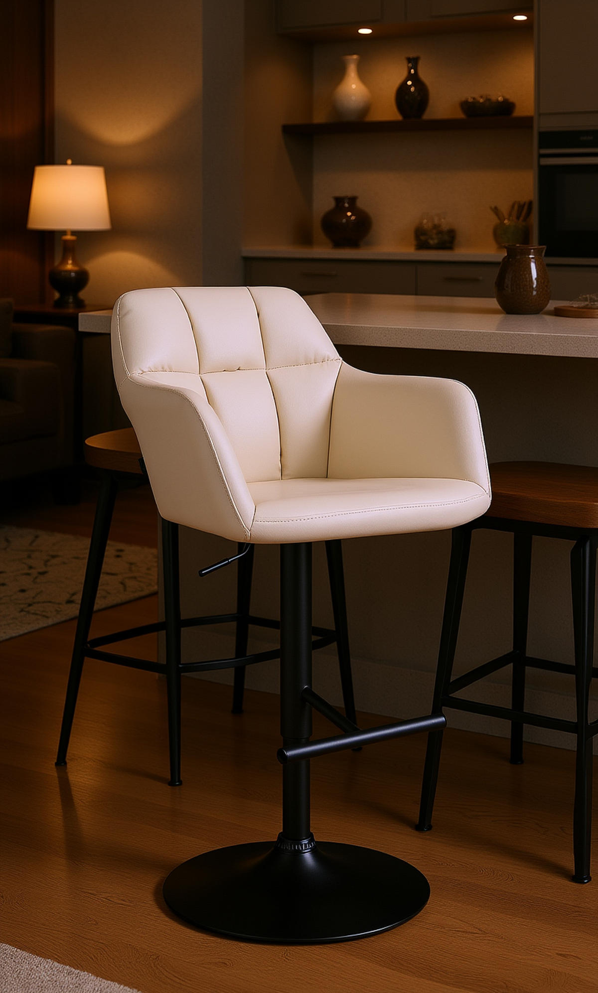 BARHOCKER Nardo Kunstleder schwarz creme - Schwarz/Naturfarben, Kunststoff/Metall (57/118/59cm) - TPFLiving
