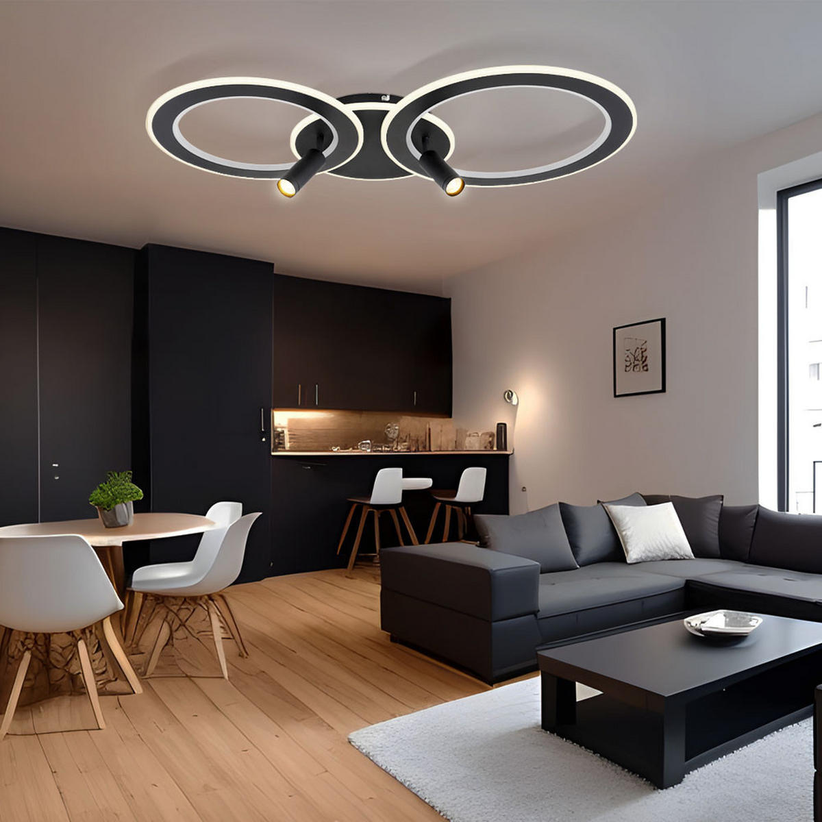 LED DECKENLEUCHTE Marian Schwarz Opal - Schwarz, Metall (89.5/50.7/13.5cm) - Globo Lighting