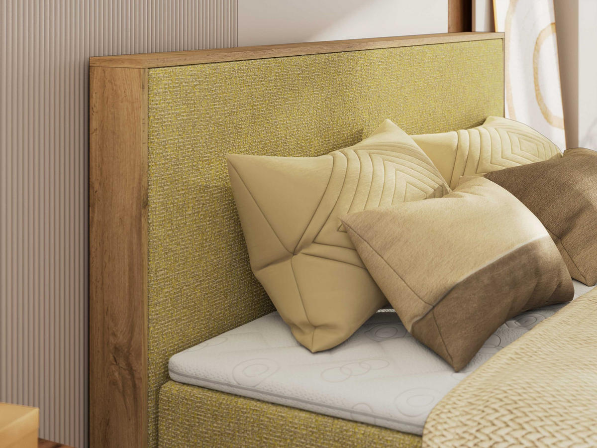 BOXBETT WOOD CLASSIC KING 140/200 - Gelb Strukture - H3 - Gelb, Textil (140/200cm) - MKS