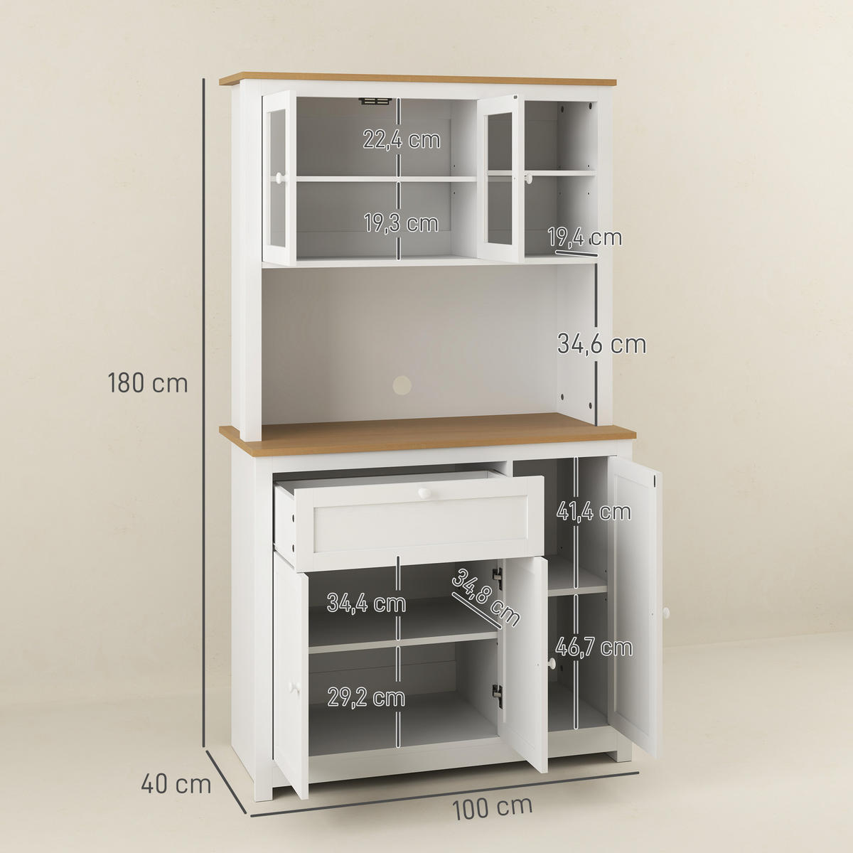 KÜCHENSCHRANK aus MDF 100/40/180 cm Weiß - Weiß, Holzwerkstoff (40/180/100cm) - HOMCOM