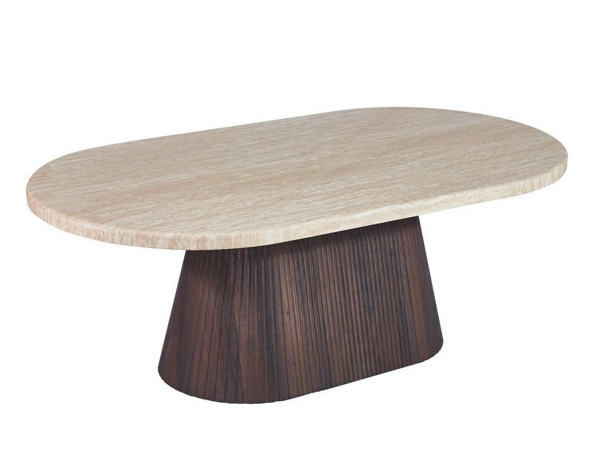 COUCHTISCH Dervio Travertin Tischplatte mit edlem Tischbein im Säulenstil - Beige/Braun, Stein (70/130/45cm) - alesvelt