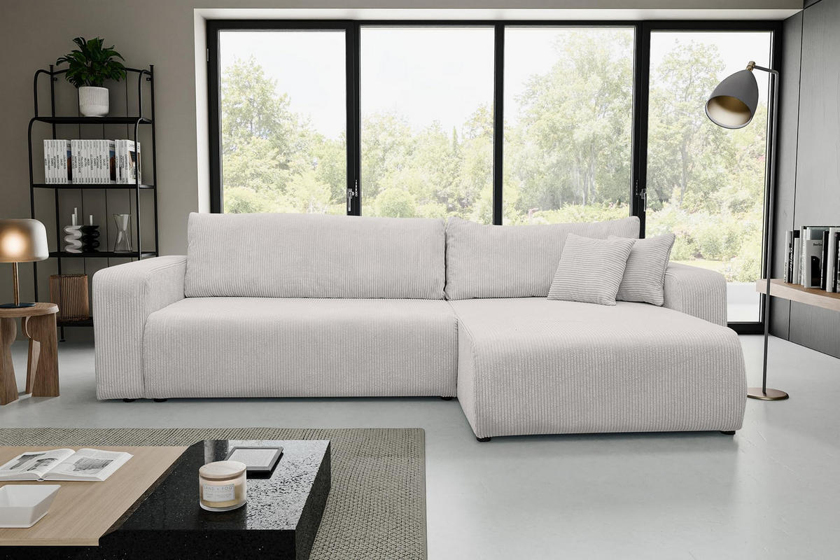 ECKSOFA Luna XL mit Schlaffunktion und Bettkasten Cord-Stoff (Beige) - Beige, Textil (274/142cm) - VENASI MÖBEL