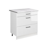 KUCHYNSKÁ SPODNÁ SKRINKA R-Line, Biely vysoký lesk/biely, 80 cm s 3 zásuvkami Marmori työtaso - biela/biela s vysokým leskom, kompozitné drevo (80/81.6/60cm) - Vicco