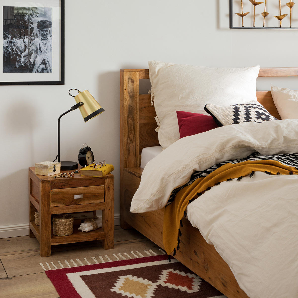 NACHTKOMMODE - Akazie massiv - Akaziefarben, Holz (42/40/40cm) - home24