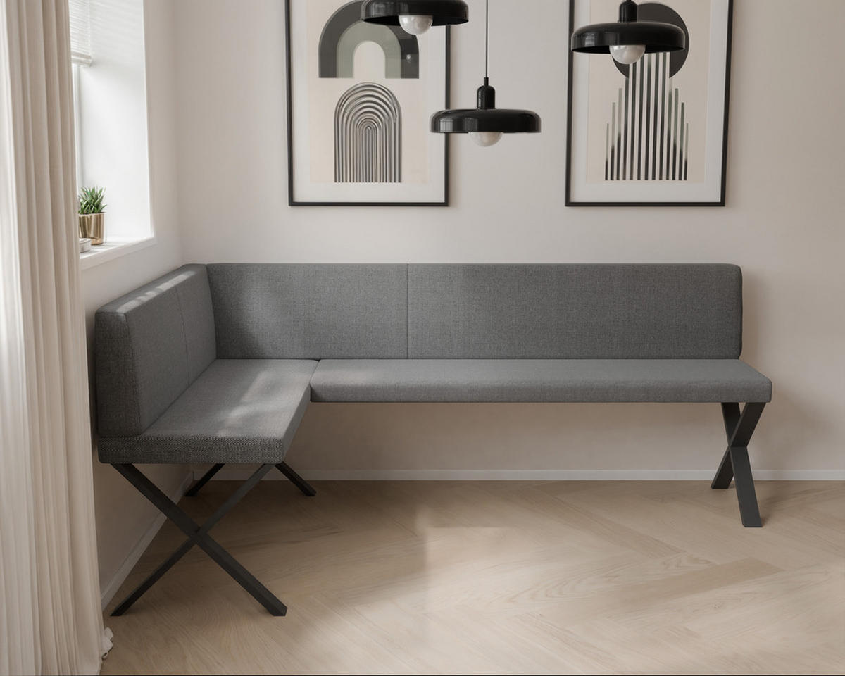 ECKBANK links VERO X Webstoff glatt, 128/168 cm Dunkelgrau - Dunkelgrau, Textil/Metall (128/168cm) - Idohome