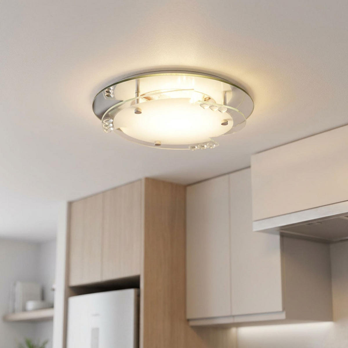 LED DECKENLEUCHTE Glas Weiß Kristalle - Weiß, Glas (25/25/9.5cm) - Globo Lighting