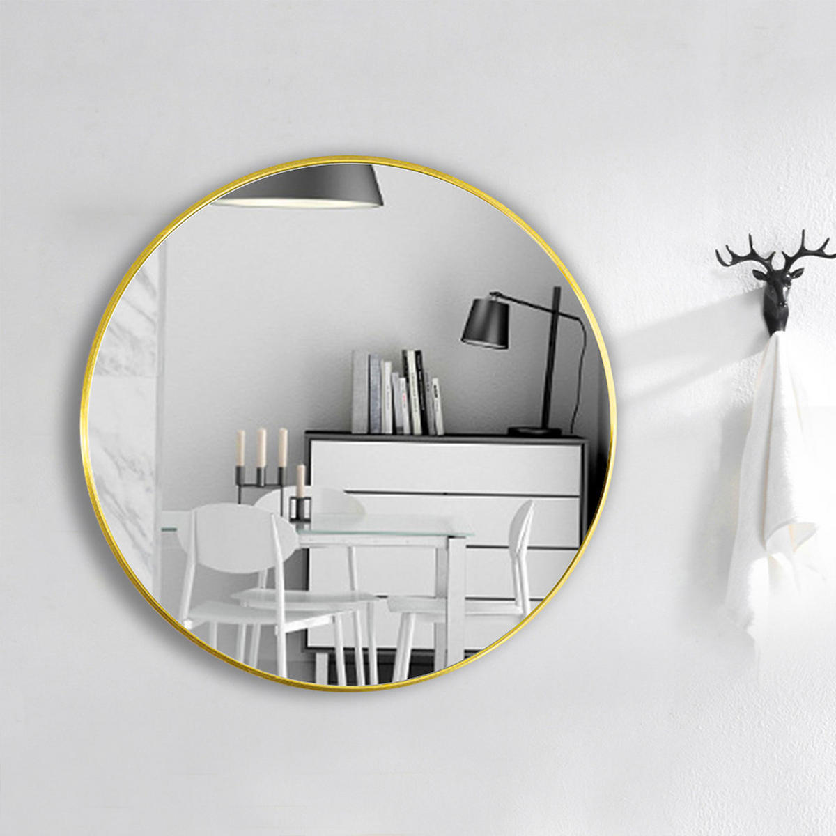 WANDSPIEGEL Rund Badezimmer mit Metallrahmen aus Glas Aluminium in Gold Rostbeständig Explosionsgeschützte Folie 50 x 50 x 2,8 cm - Goldfarben, Glas/Metall (50/2.8/50cm) - Livingandhome