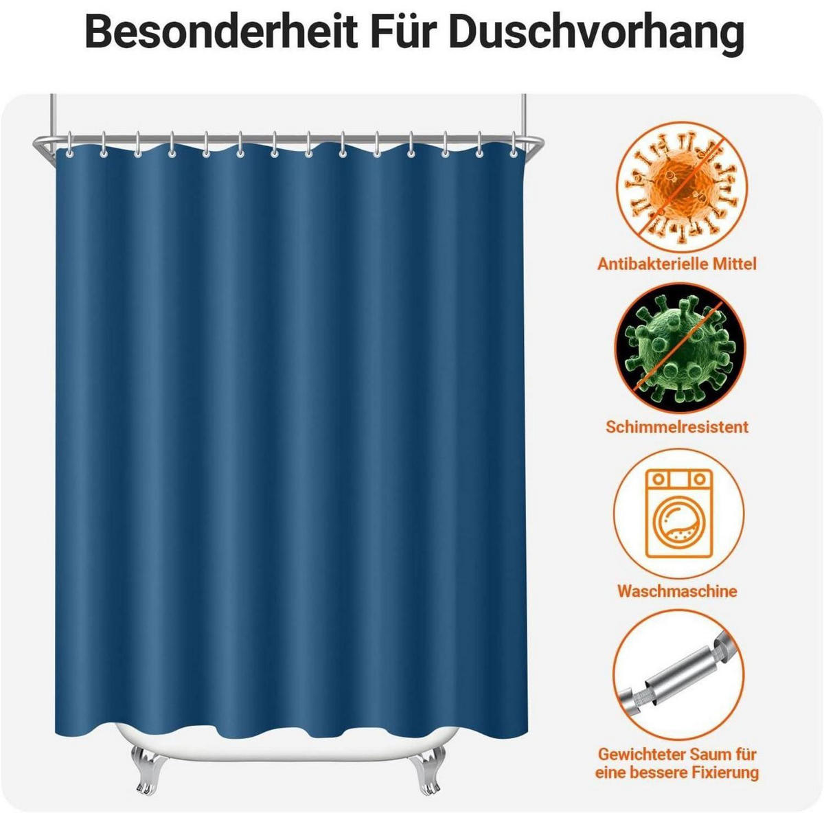 DUSCHVORHANG Dunkelblau 300 x 200 cm - Dunkelblau, Textil (300/200cm)