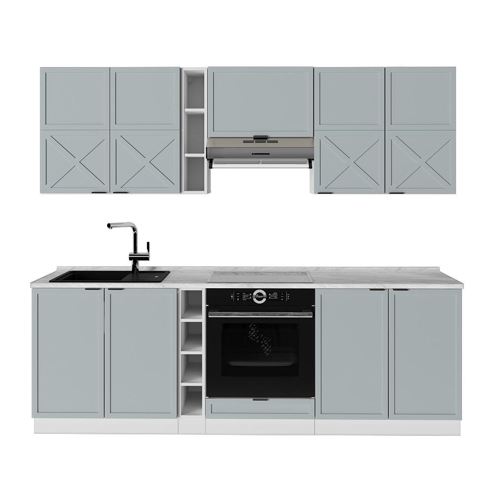 KITCHENETTE Fame-Line Albastru deschis-gri/alb 235 cm , AP Marmură - albastru deschis/alb, compozit lemnos (235/206.8/60cm) - Vicco