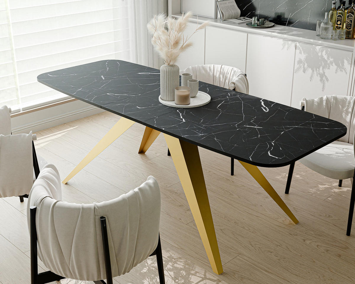 AUSZIEHTISCH FENTO 180/90/76 cm, Gold / Grigia Pietra (Steingrau) - Grau, Holzwerkstoff/Metall (90/180/76cm) - Idohome