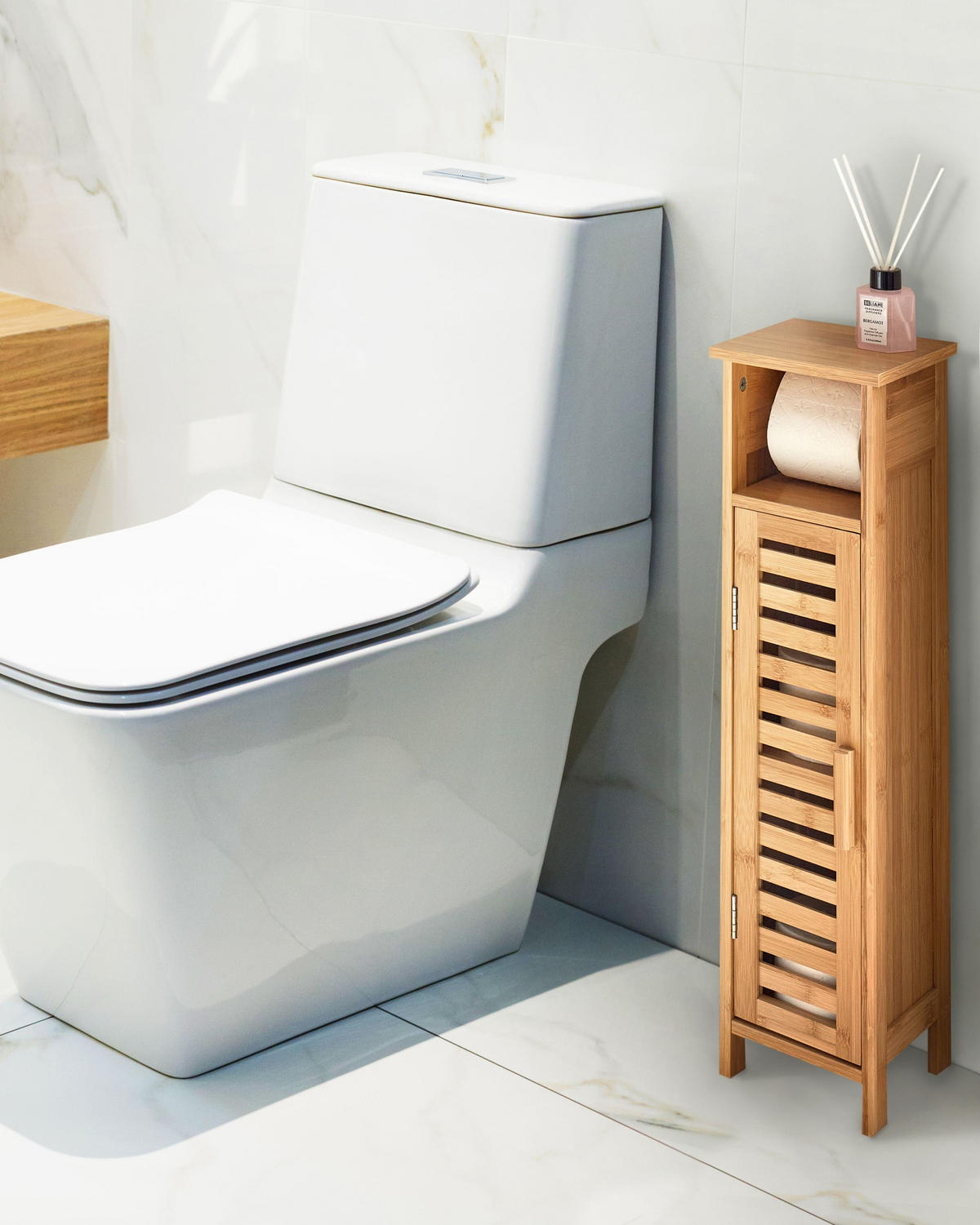 TOILETTENPAPIER-SCHRANK Hellbraun Olathe - Braun, Holz (18/72/17cm) - Beliani