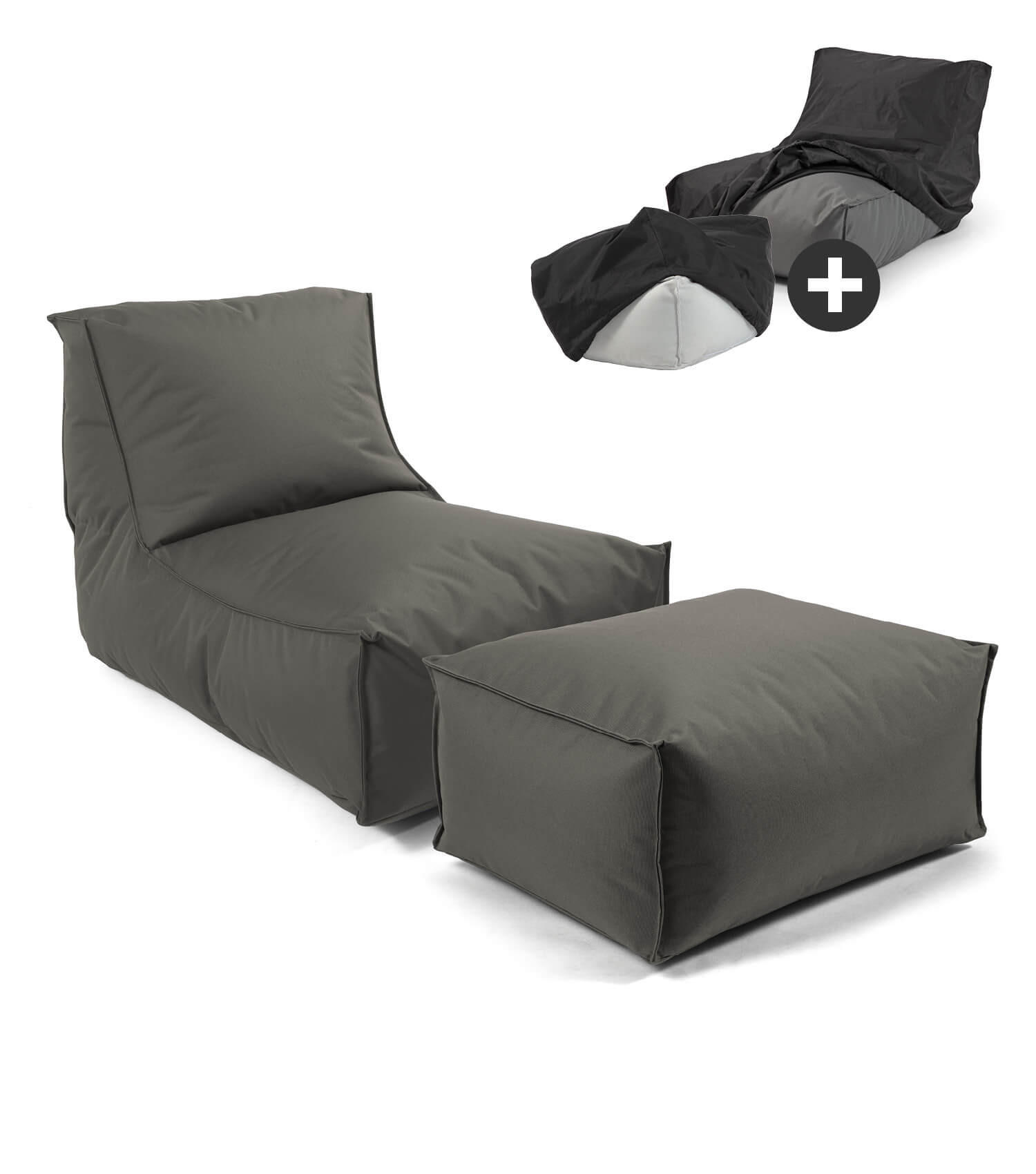 SITZSACK mit Hocker und Hülle Der Sundowner - Schwarz, Textil (60/65/140cm) - Mokebo