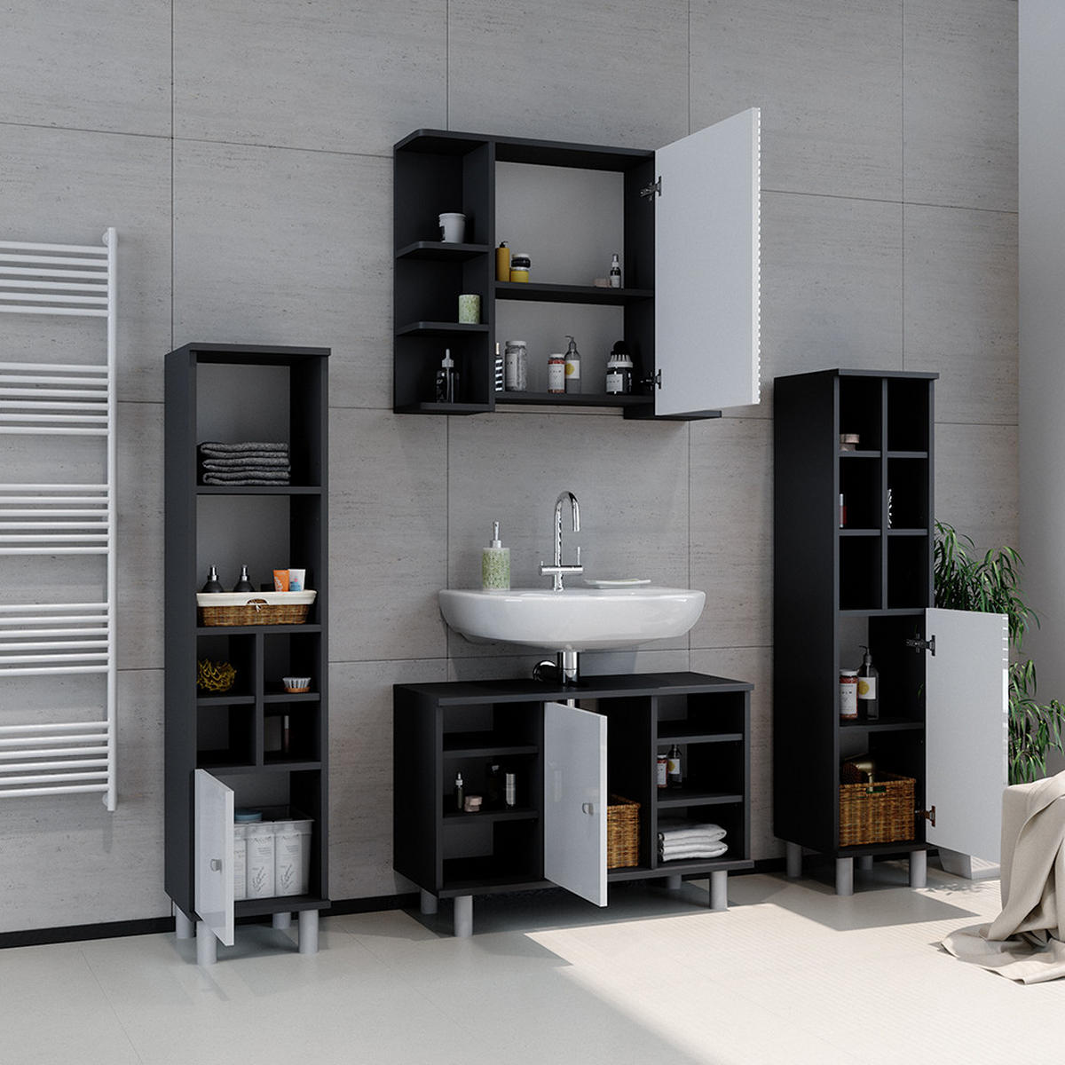 MIDISCHRANK Fynn Weiß Hochglanz 30 x 130.6 cm kleine Tür - Weiß Hochglanz, Holzwerkstoff (30/130.6/30cm) - Vicco