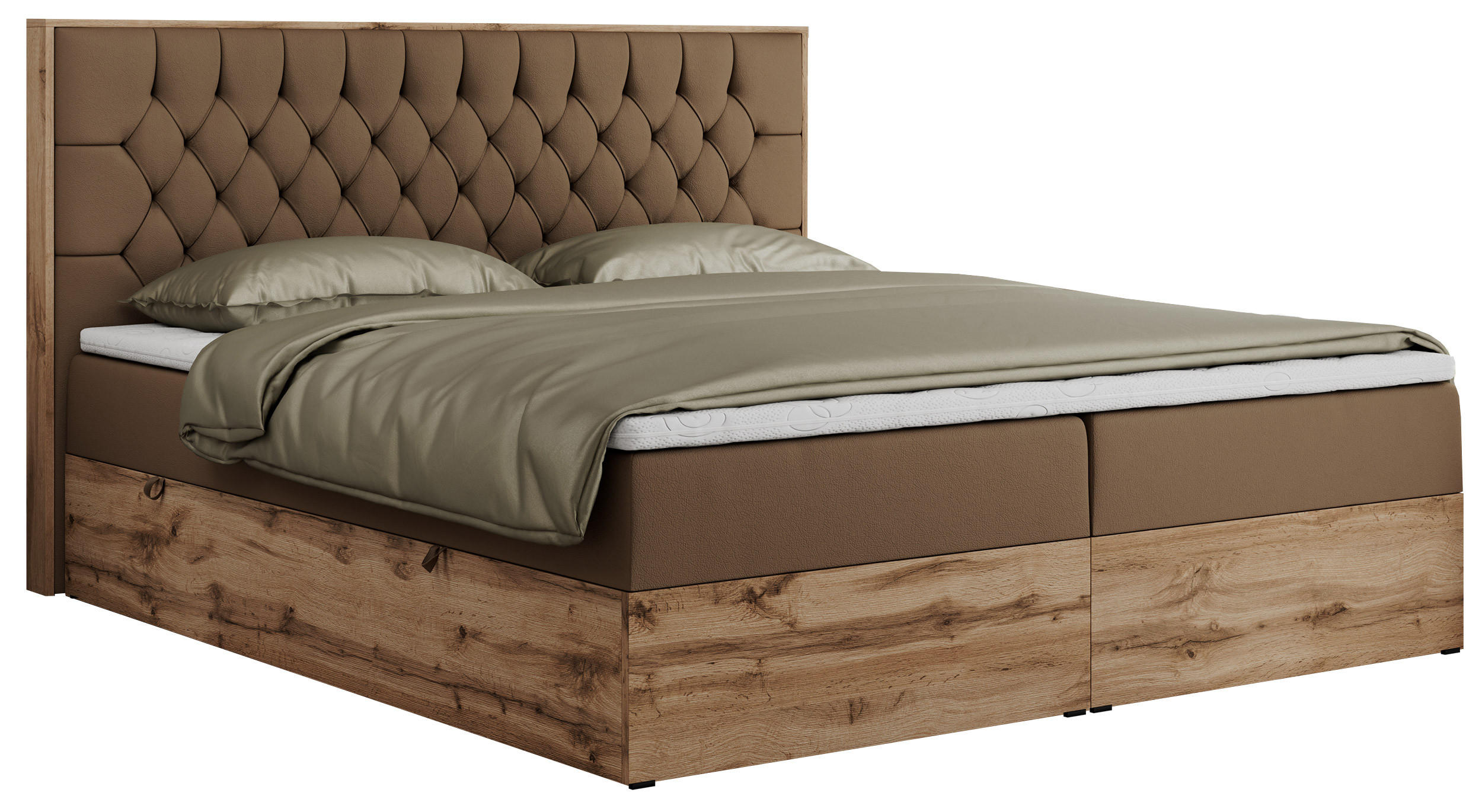 BOXBETT AMORE 180/200 Braun Kunstleder - H3 - Braun, Holz/Textil (180/200cm) - MKS