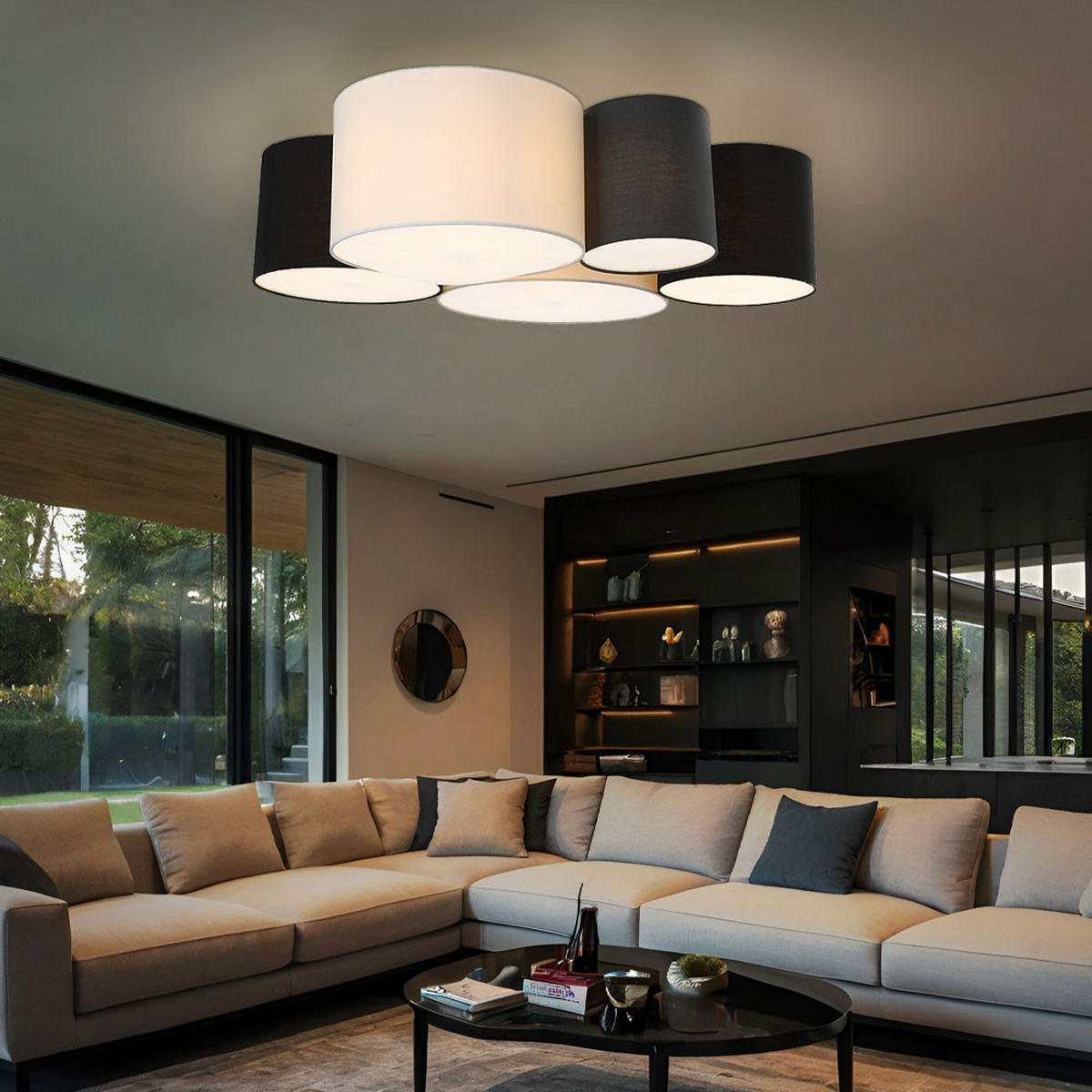 DECKENLEUCHTE Metall Textil Schwarz - Schwarz, Metall (90/76/26cm) - Globo Lighting