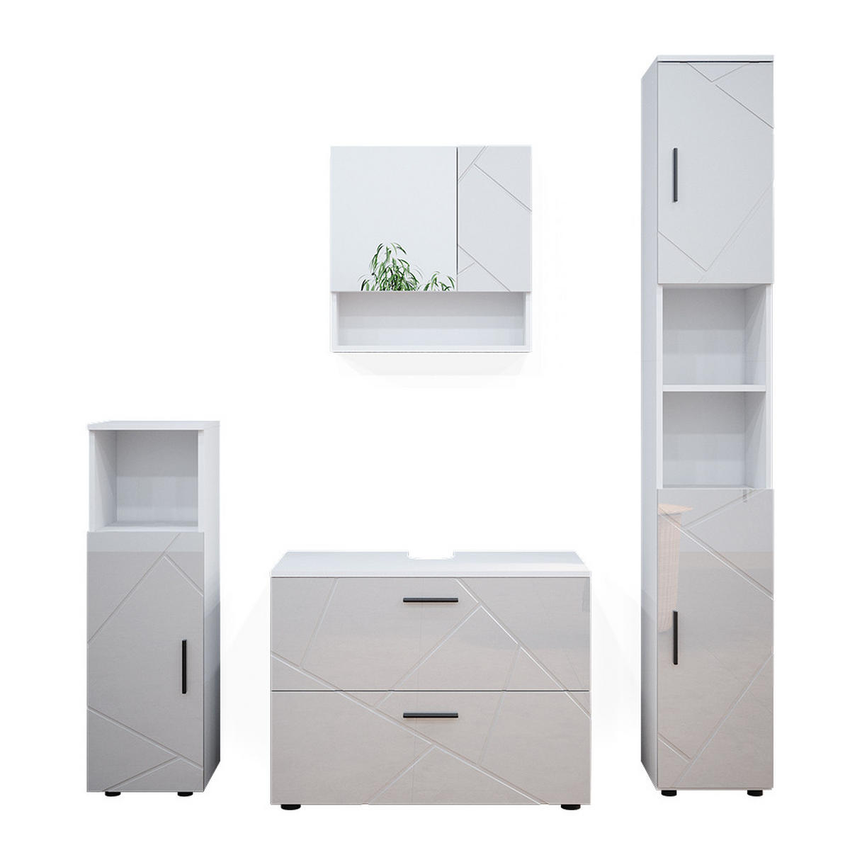 SADA NÁBYTKU DO KOUPELNY Irma Bílá vysoký lesk - bílá/vysoce lesklá bílá, kompozitní dřevo (80/58/41cm) - Vicco