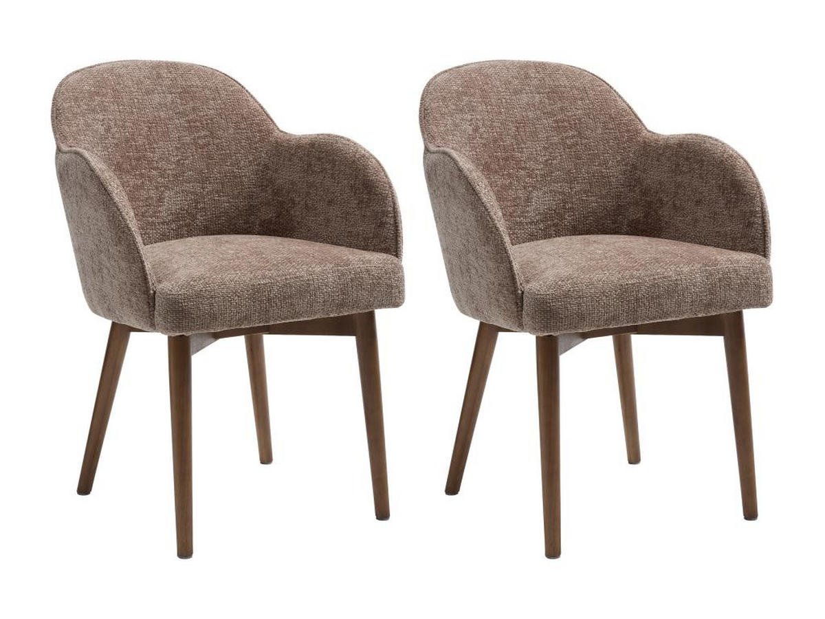 STUHL mit Armlehnen 2er-Set - Strukturstoff & Kautschukholz - Taupe - MODINIA - Braun, Textil (60/84/58cm) - Vente-Unique