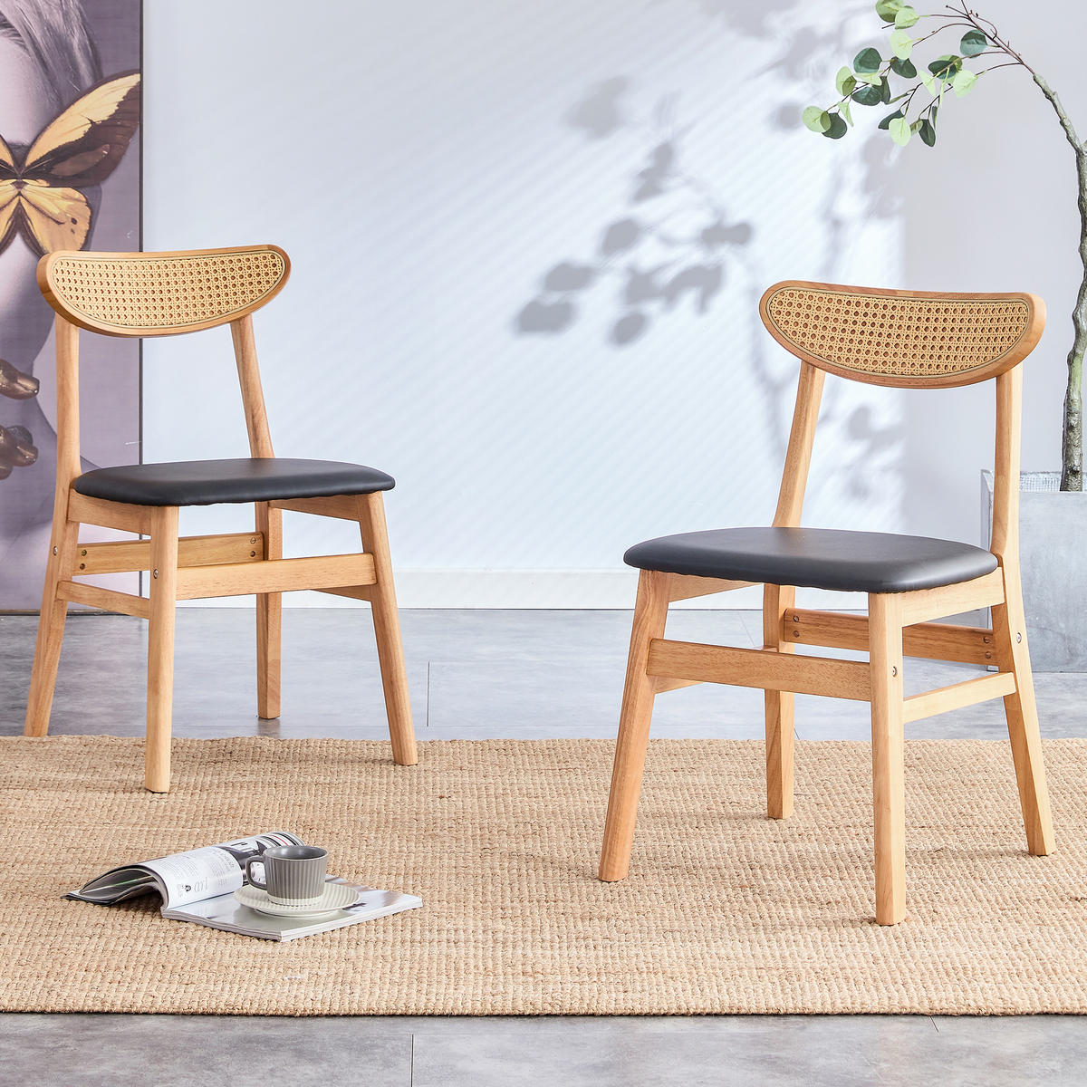 STUHL-SET DE-36740 2 Stück mit Rattan-Rückenlehne Natur - Naturfarben, Holzwerkstoff (43.9/78.7/45cm) - ComfortXL