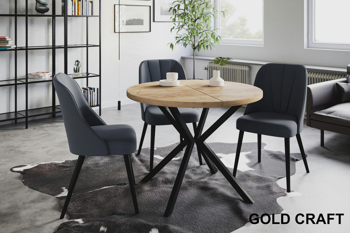 ESSZIMMERTISCH LOFT LITEN, ausziehbarer Tisch 120 cm/200 cm, Farbe: Braun, mit Metallbeinen in Farbe Schwarz - Schwarz/Braun, Holzwerkstoff (120/120/76cm) - Alpi-Möbel