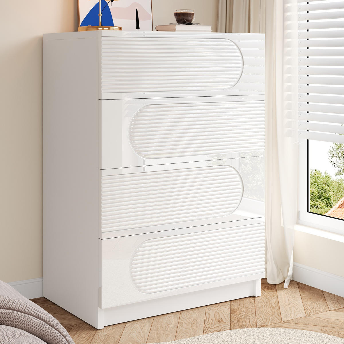 AUFBEWAHRUNGSSCHRANK 4 Schubladen Stauraum Vollauszüge Vielseitig - Weiß, Holzwerkstoff (38.5/85/60cm) - FLIEKS