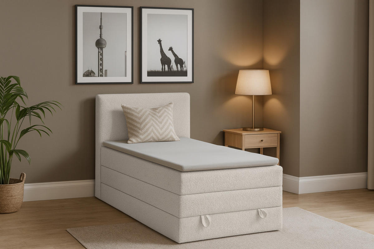 BOXBETT JUNG LUX 90/200 in Boucle Creme - Creme, Holz/Holzwerkstoff (90/200cm) - Deine Möbel 24