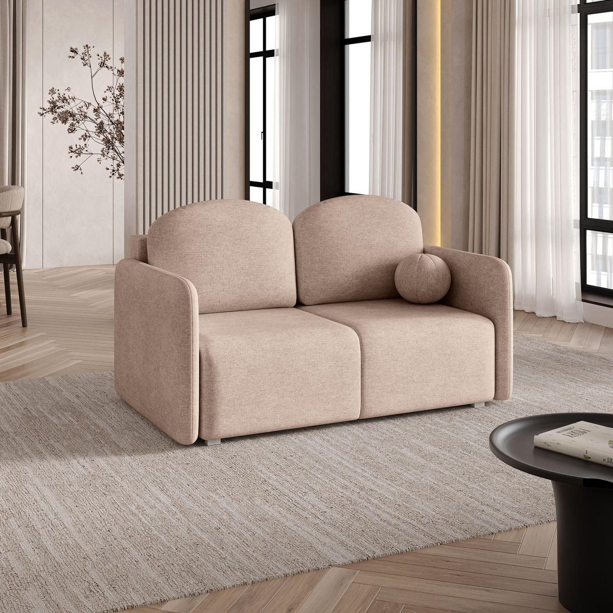 BETTSOFA SUVI II NV Beige Geflochtener Stoff mit Schlaffunktion - Beige, Textil (90/85/153cm) - MASSENO