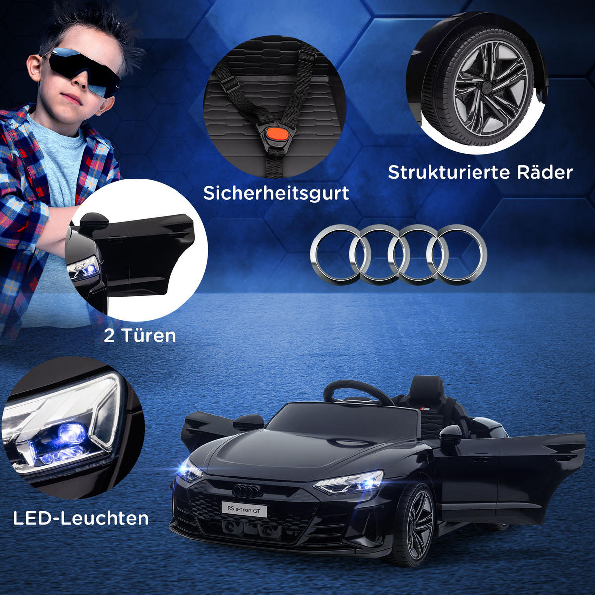 KINDER ELEKTROAUTO, Schwarz/Rot/Weiß, Kunststoff+ Eisen - Schwarz, Metall (103/58/41cm) - HOMCOM