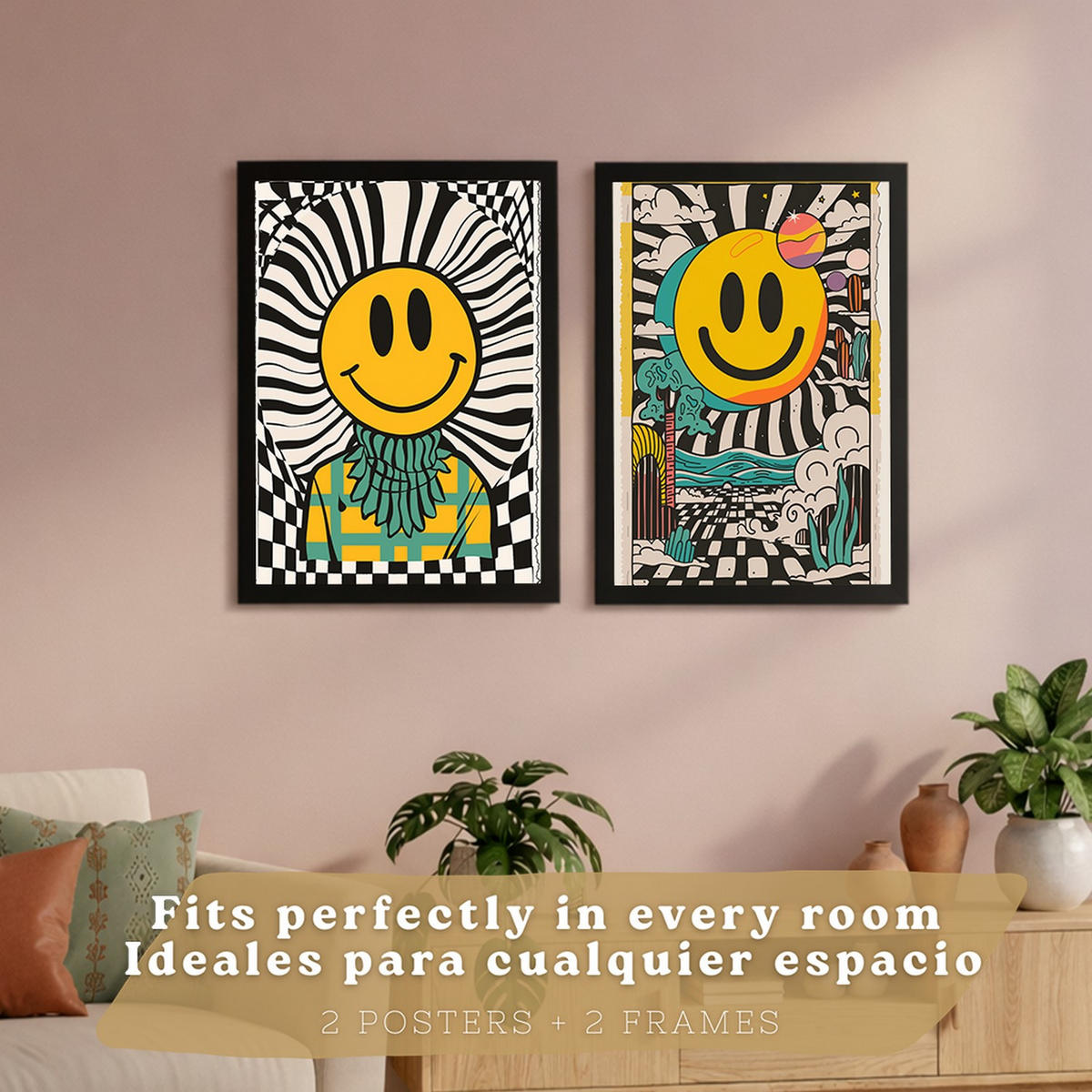 PLAKAT Sada 2 Emoji A4 Černý rám - černá, papír (29.7/1/21cm) - Nacnic