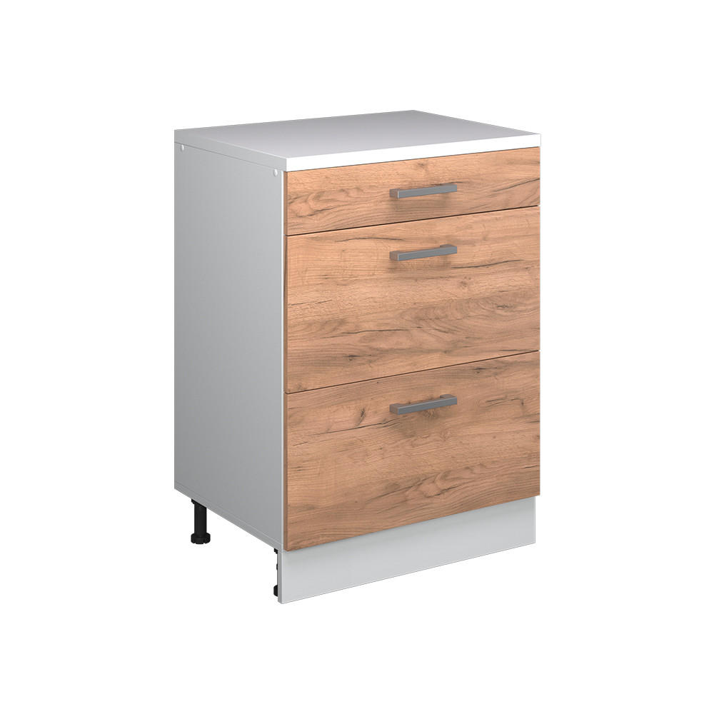 K&Ouml;KSSK&Aring;P F&Ouml;R SLUTTANDE TAK R-Line, Goldkraft ek, 60 cm utan lutning med 3 l&aring;dor Honungsek, Vit 83.8/60/46 cm