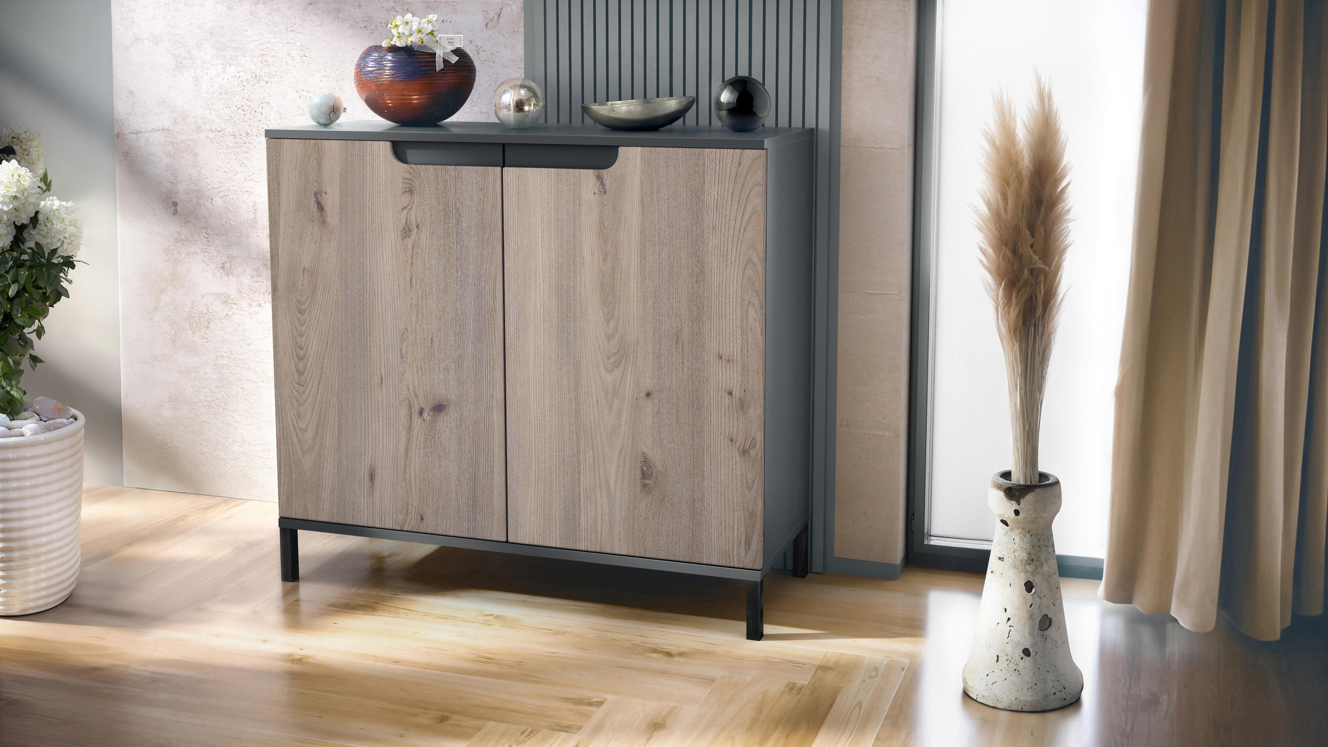 KOMMODE Sylt Eiche Nordic - Silbereichenfarben, Holzwerkstoff (92.5/83.5/35cm) - Vladon