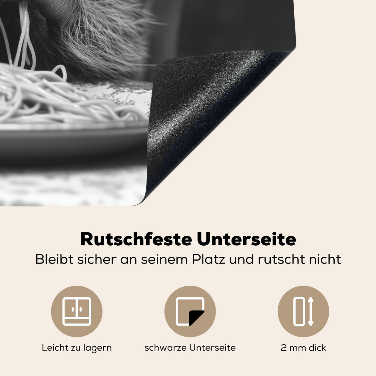 HERDABDECKPLATTE Waschbär - Niedlich - Pasta - Tischtuch - Schwarz - Weiß Herdabdeckung Induktionsfeld 65x52 cm - Grau, Kunststoff (65/52/0.2cm) - MuchoWow