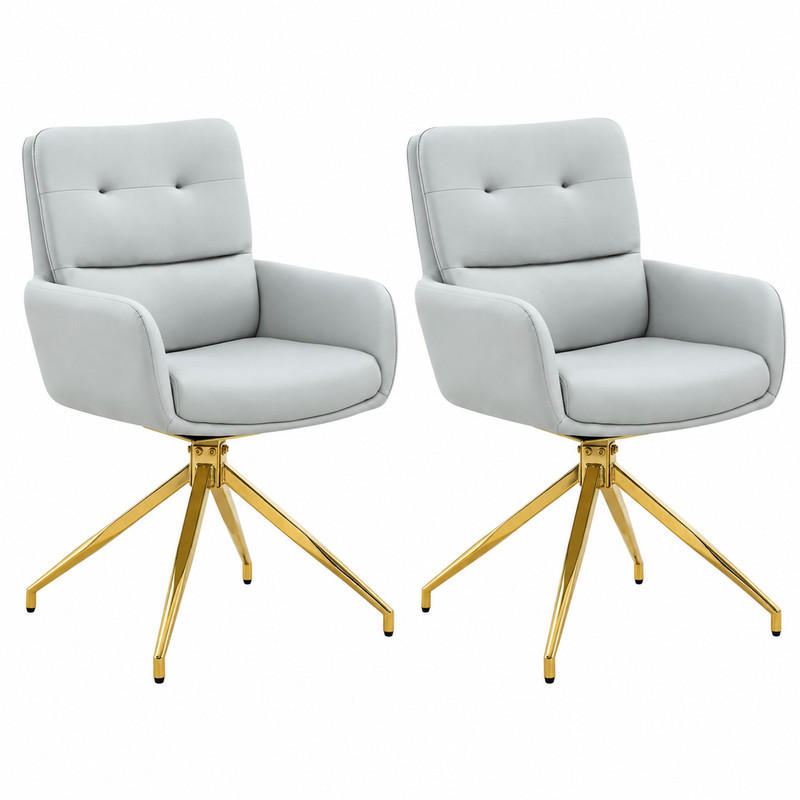DREHSTUHL 2er-Set 360° drehbar Höhe 85 cm PU Hellgrau Goldfarben - Hellgrau, Metall (50/85/55cm) - Meubliv