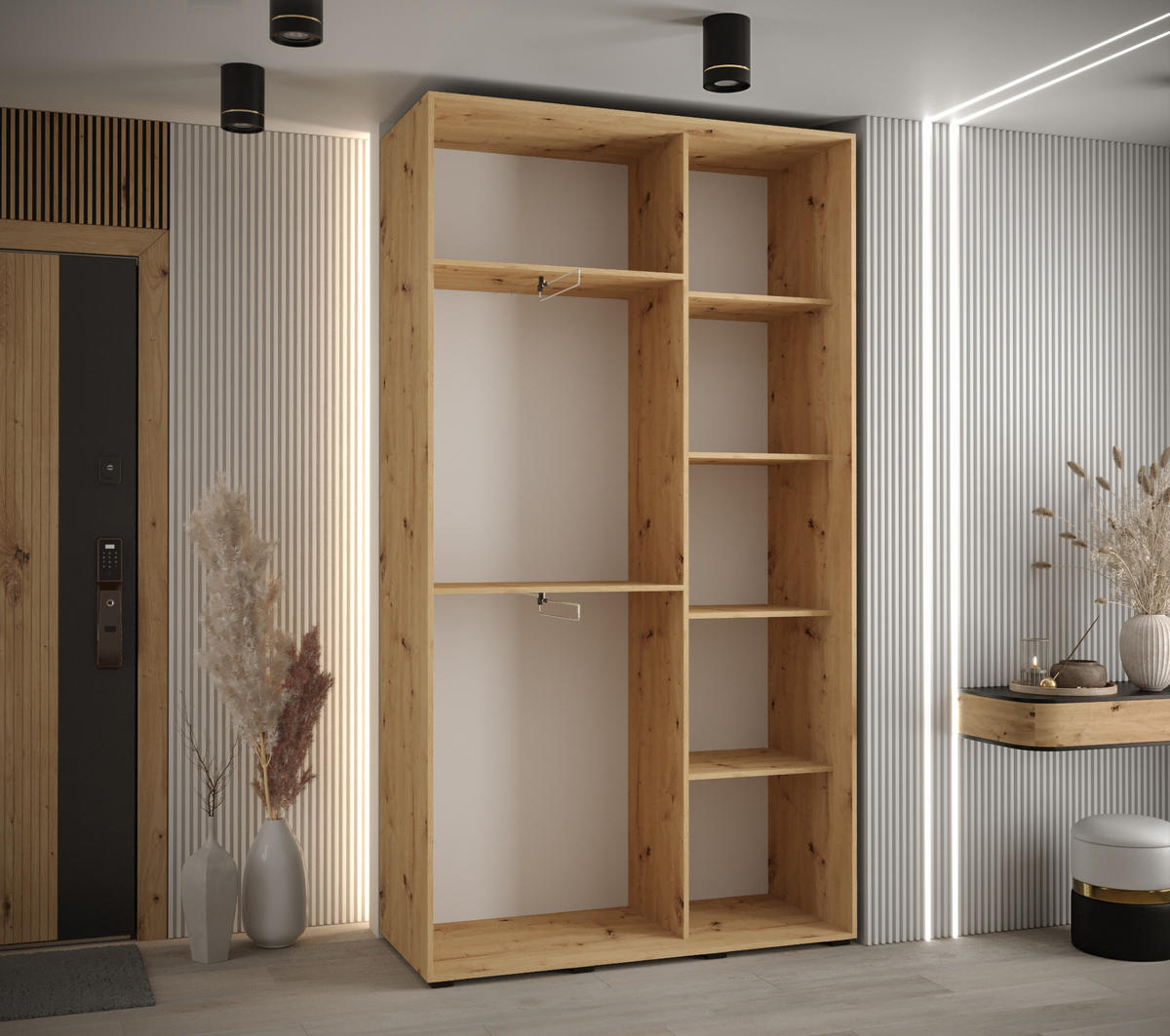 SCHWEBETÜRENSCHRANK 235,2/130/45 2-türig - Schwarz/Weiß, Holz/Metall (130/235/45cm) - Abiks Möbel